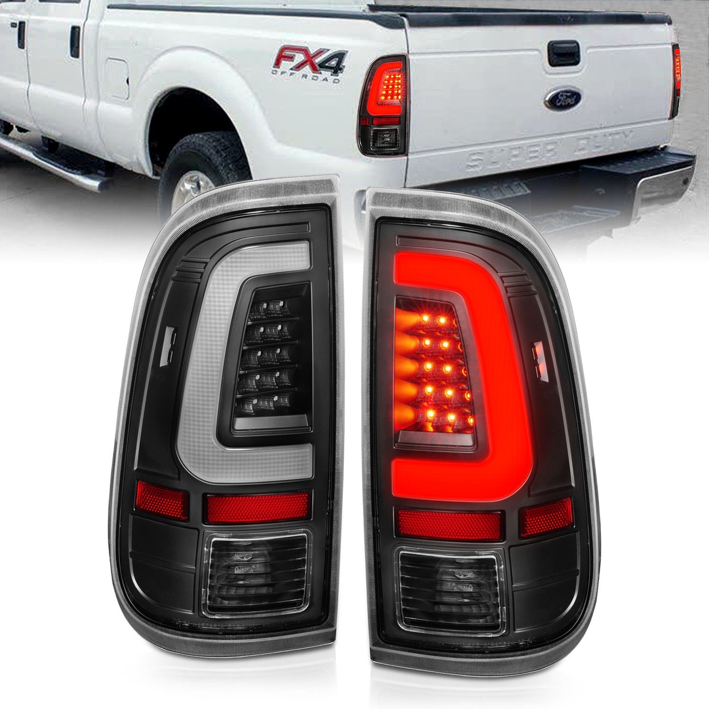 Anzo USA | LED Tail Light Assembly LED Clear Lens Black Housing Pair | Fits F-250 Super Duty | 311356