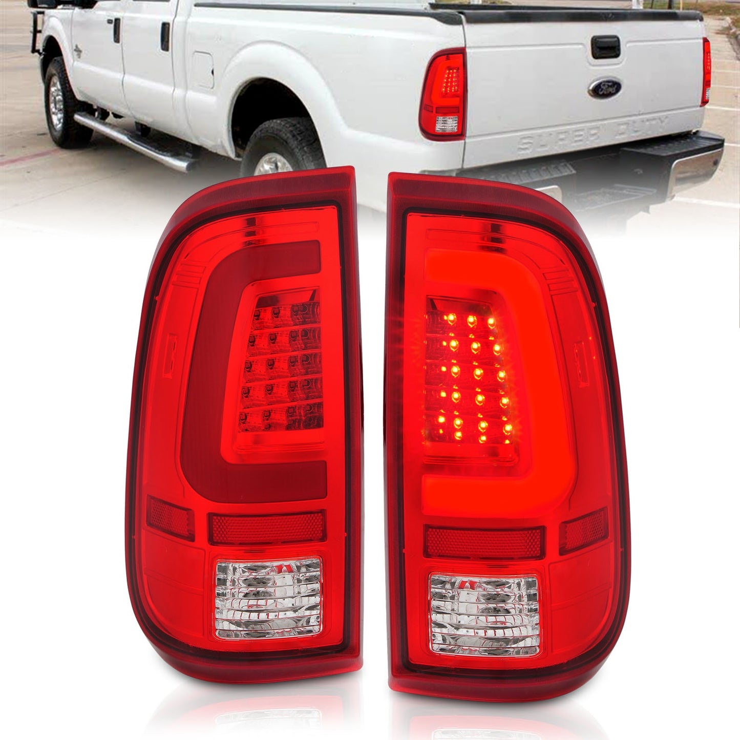 Anzo USA | LED Tail Light Assembly LED Red/Clear Lens Chrome Housing Pair | Fits F-250 Super Duty | 311358