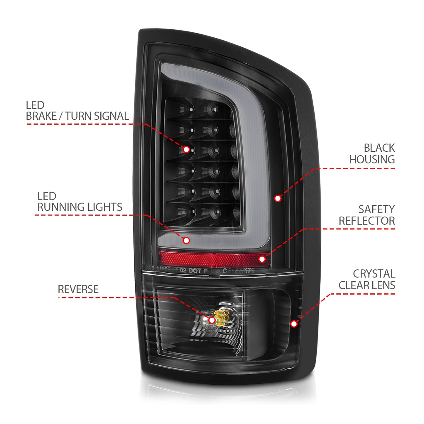 Anzo USA | LED Tail Light Assembly LED Clear Lens Black Housing w/Light Bar Pair | Fits Ram 1500 | 311368