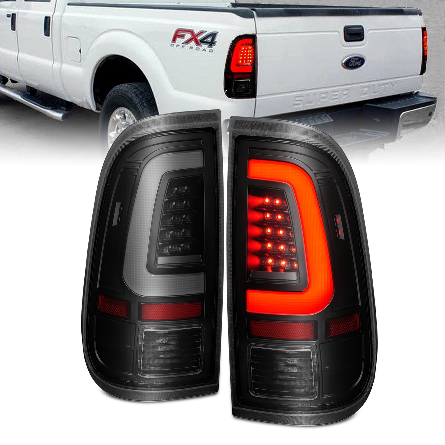 Anzo USA | LED Tail Light Assembly LED Clear Lens Black Housing w/Light Bar Pair | Fits F-250 Super Duty | 311379