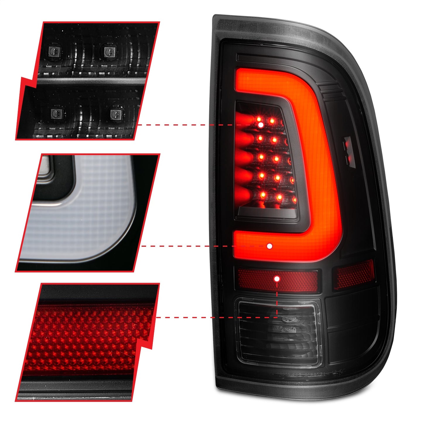 Anzo USA | LED Tail Light Assembly LED Clear Lens Black Housing w/Light Bar Pair | Fits F-250 Super Duty | 311379
