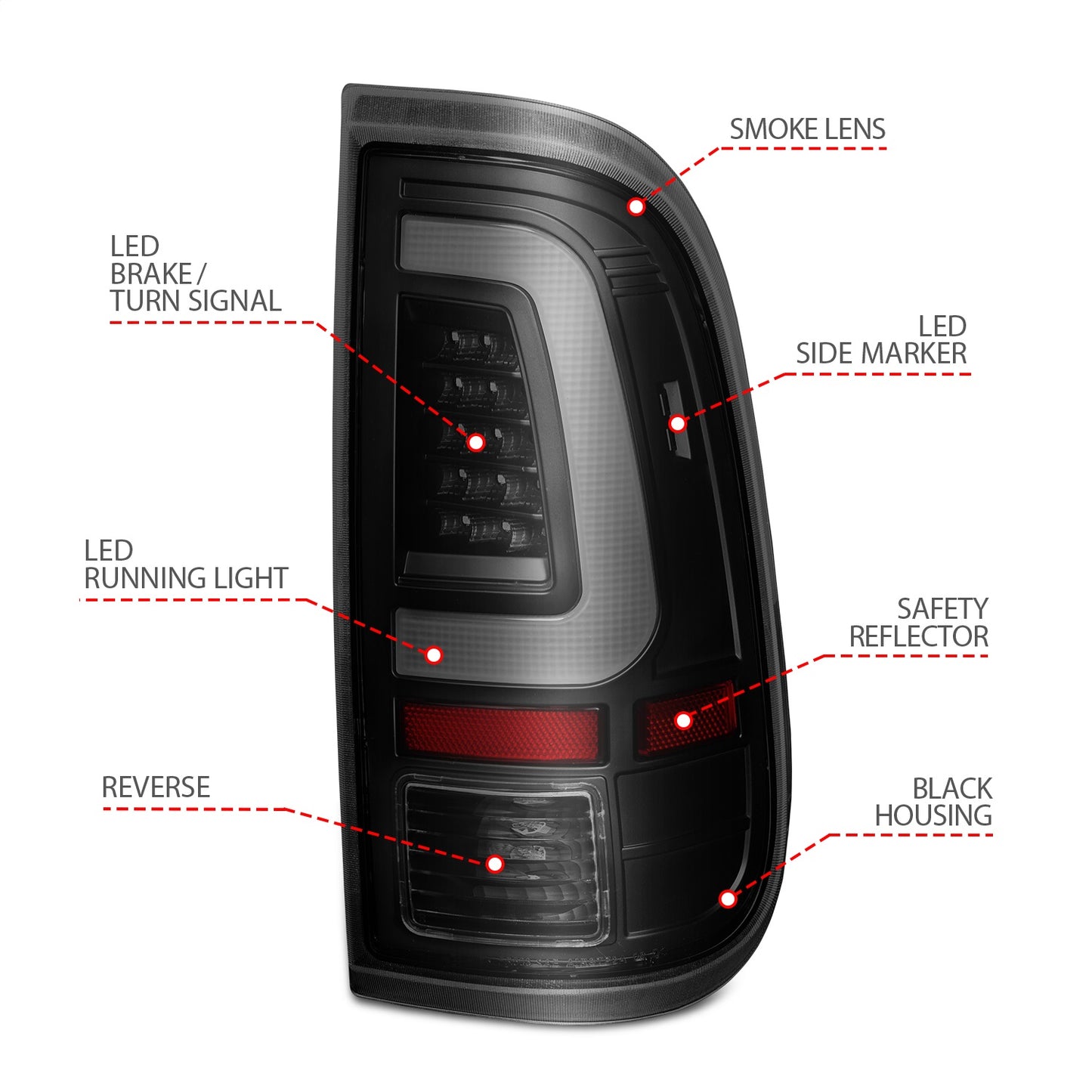 Anzo USA | LED Tail Light Assembly LED Clear Lens Black Housing w/Light Bar Pair | Fits F-250 Super Duty | 311379