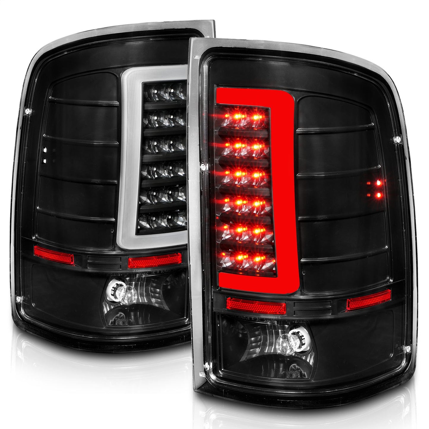 Anzo USA | LED Tail Light Assembly Clear Lens Black Housing w/Light Bar Pair | Fits Sierra 1500 | 311388