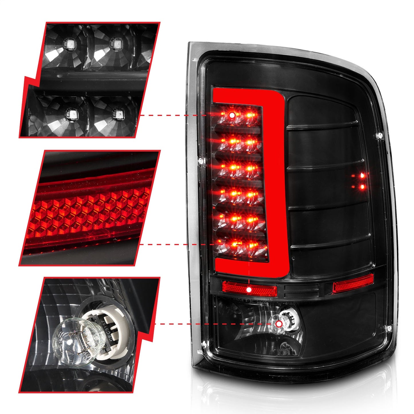 Anzo USA | LED Tail Light Assembly Clear Lens Black Housing w/Light Bar Pair | Fits Sierra 1500 | 311388