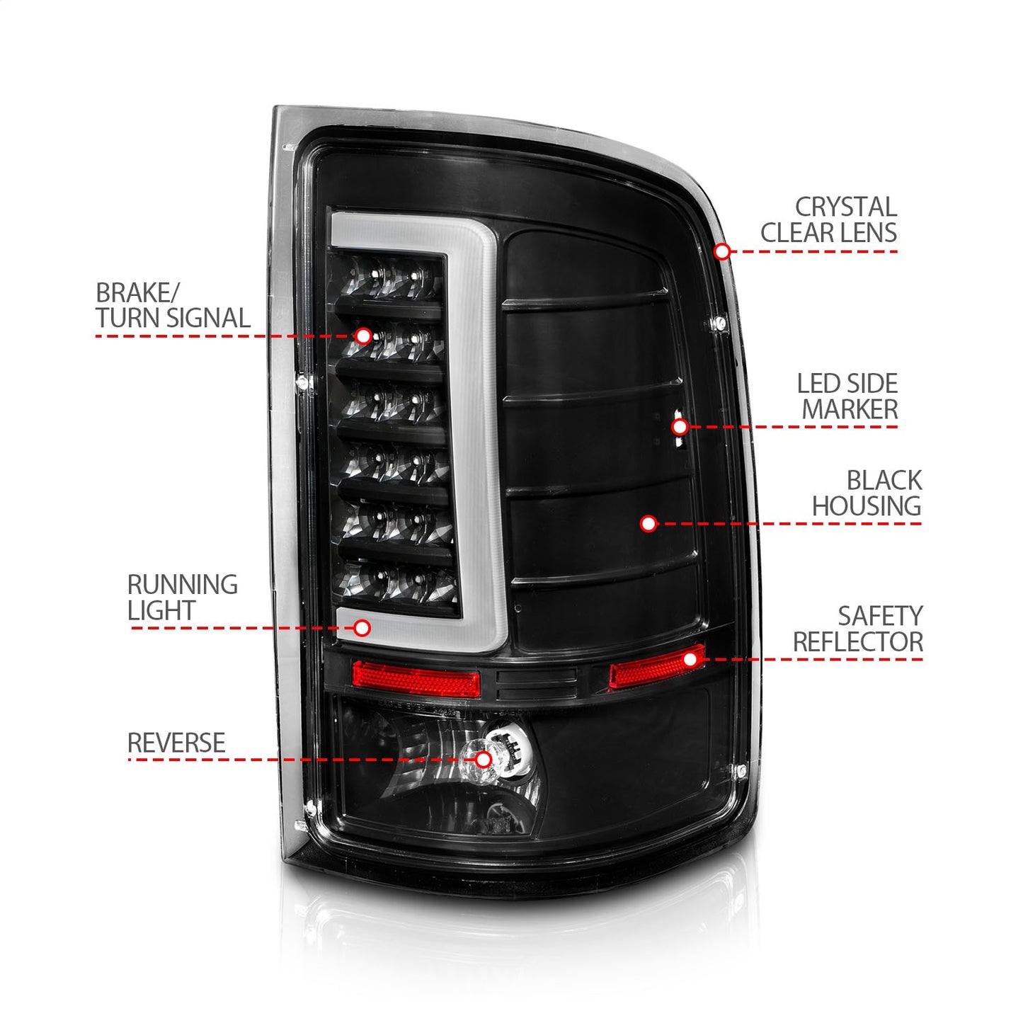 Anzo USA | LED Tail Light Assembly Clear Lens Black Housing w/Light Bar Pair | Fits Sierra 1500 | 311388