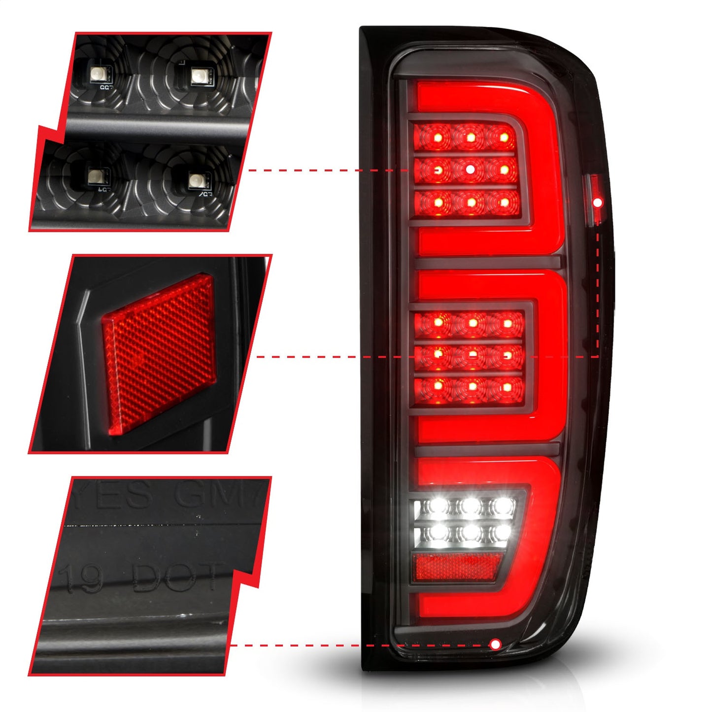 Anzo USA | LED Tail Light Assembly Full LED LED Tube Sequential Signal Black Housing Clear Lens Pair | Fits Sierra 1500 | 311457