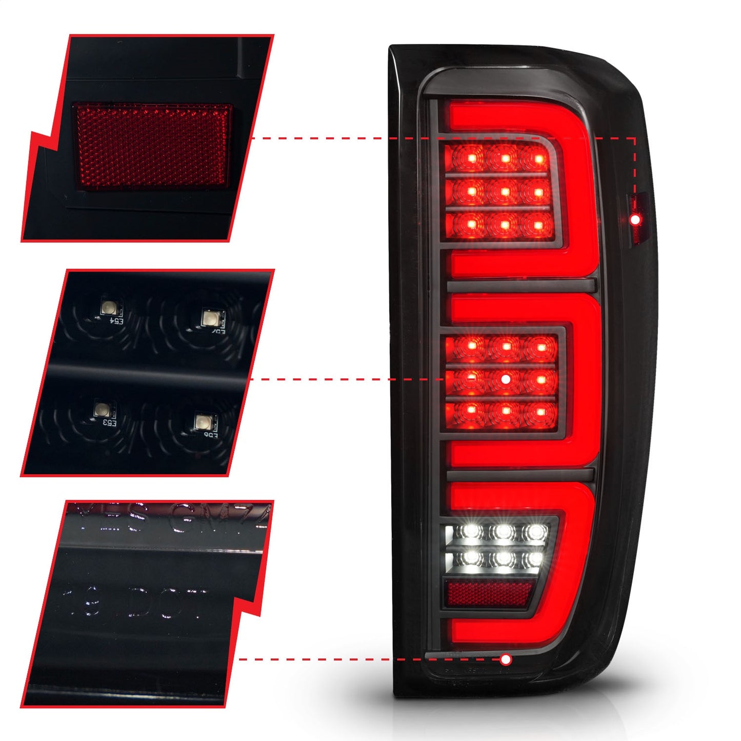 Anzo USA | LED Tail Light Assembly Full LED LED Tube Sequential Signal Black Housing Smoke Lens Pair | Fits Sierra 1500 | 311458