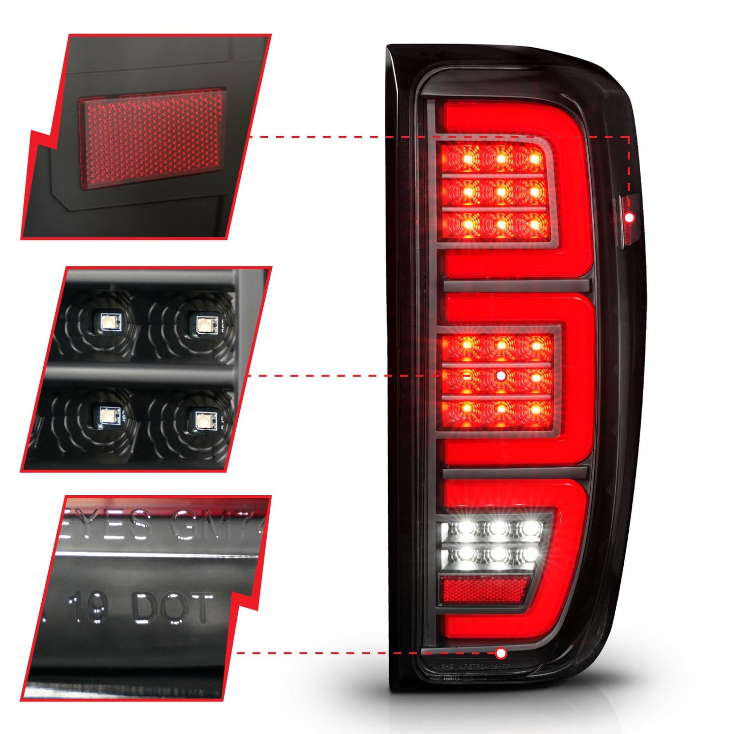 Anzo USA | LED Tail Light Assembly Full LED LED Tube Sequential Signal Black Housing Clear Lens Pair | Fits Sierra 1500 | 311459