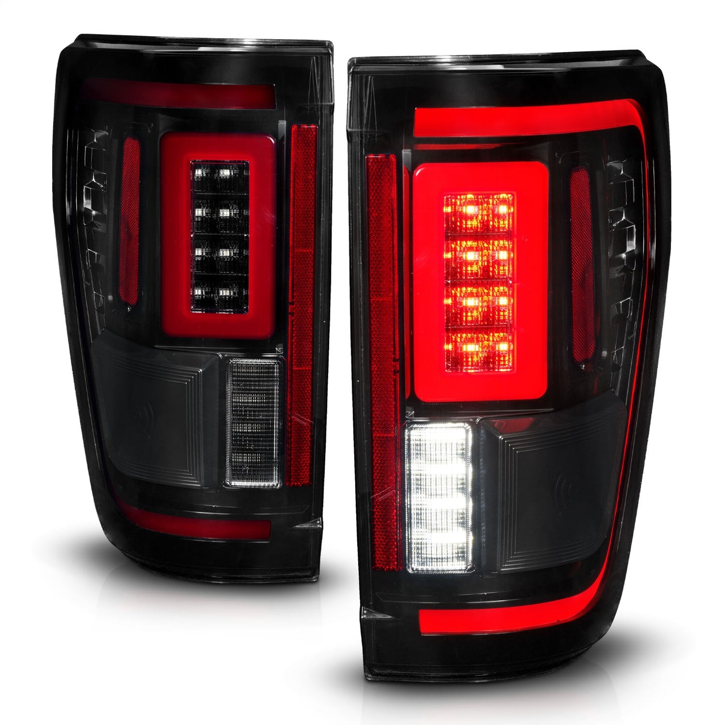 Anzo USA | LED Tail Light Assembly Sequential LED Turn Signal Black Smoke Housing BLIS Cover Clear Lens Pair | Fits F-150 | 311474