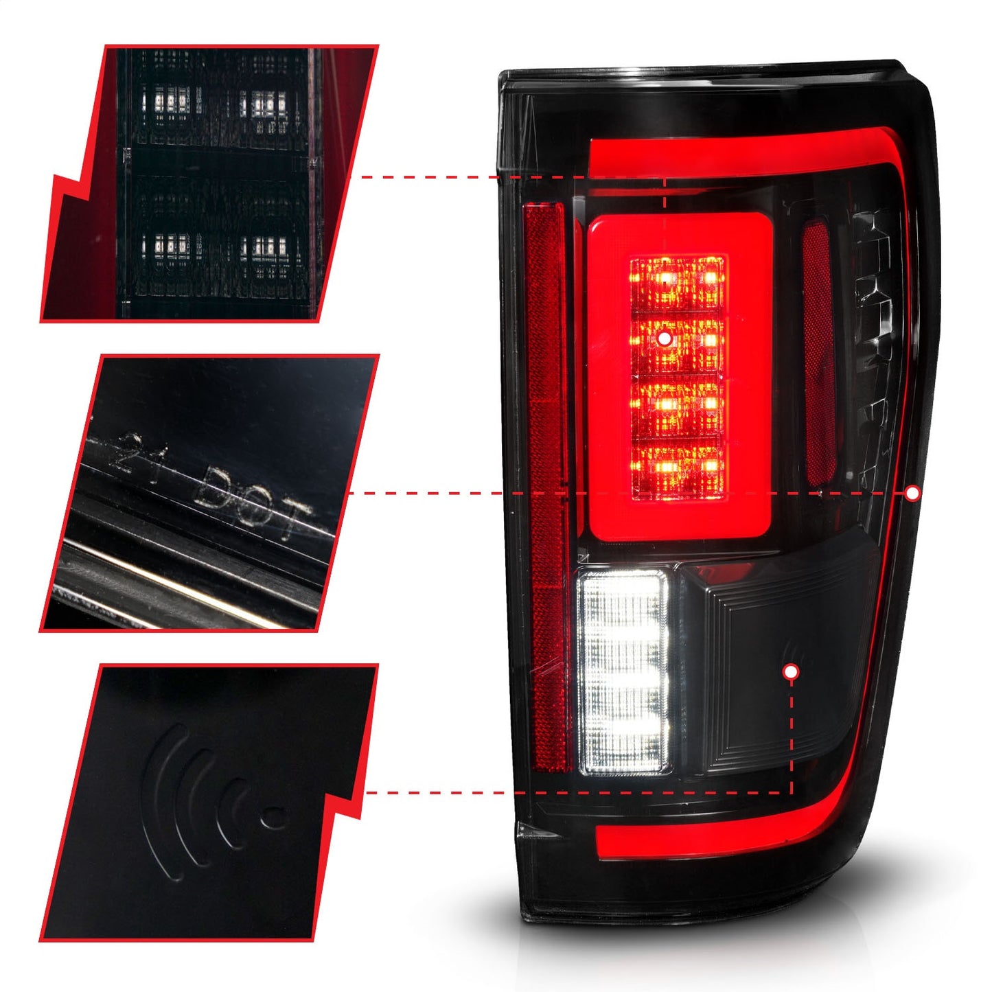 Anzo USA | LED Tail Light Assembly Sequential LED Turn Signal Black Smoke Housing BLIS Cover Clear Lens Pair | Fits F-150 | 311474