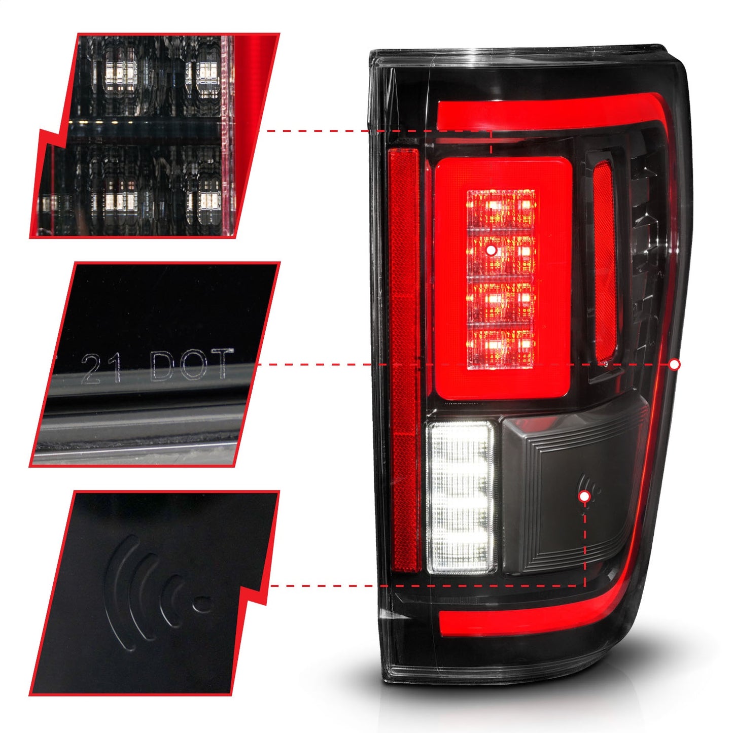 Anzo USA | LED Tail Light Assembly Sequential LED Turn Signal Black Housing BLIS Cover Clear Lens Pair | Fits F-150 | 311475