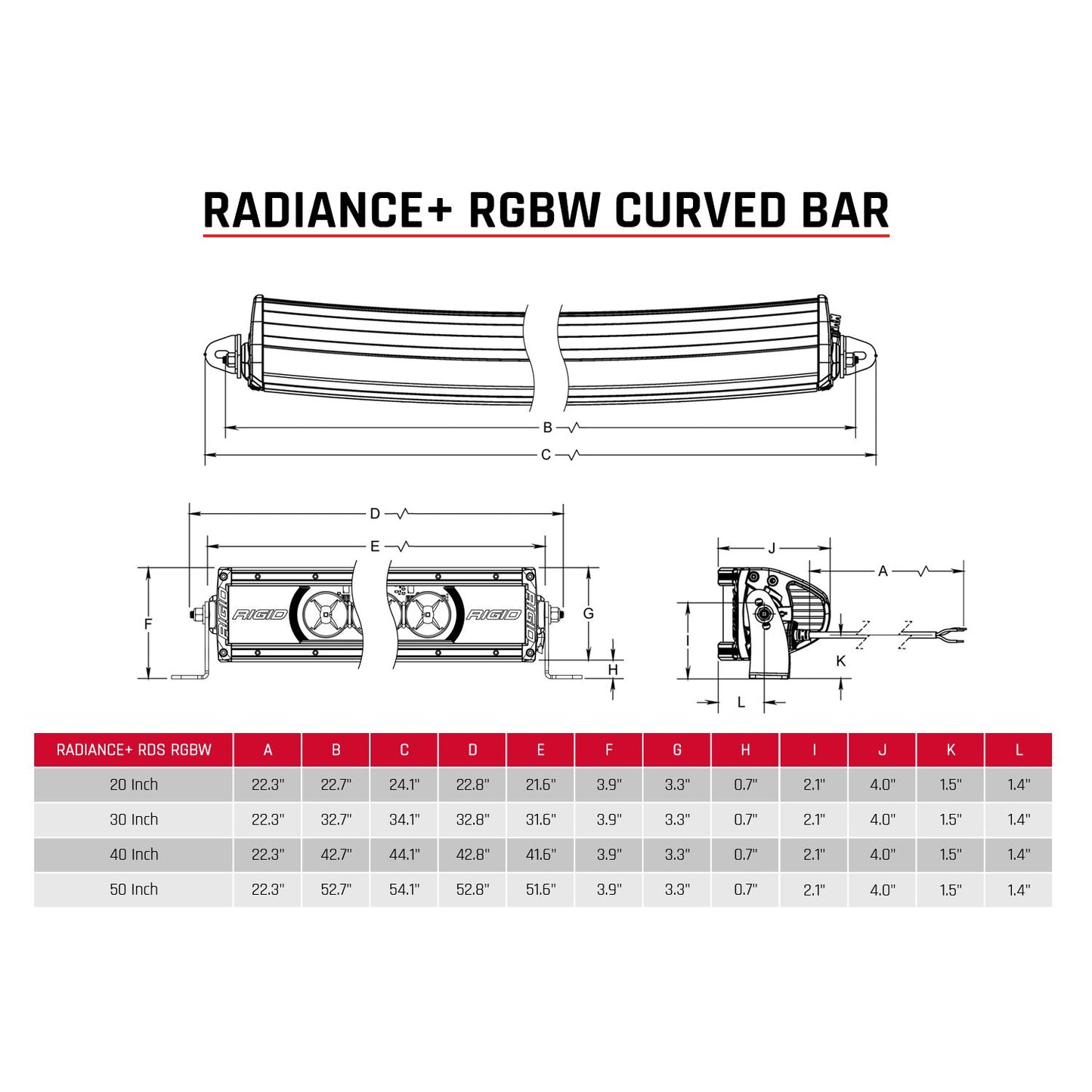 RIGID INDUSTRIES | Radiance Plus Curved 20 Inch RGBW Light Bar RIGID Industries | 320053