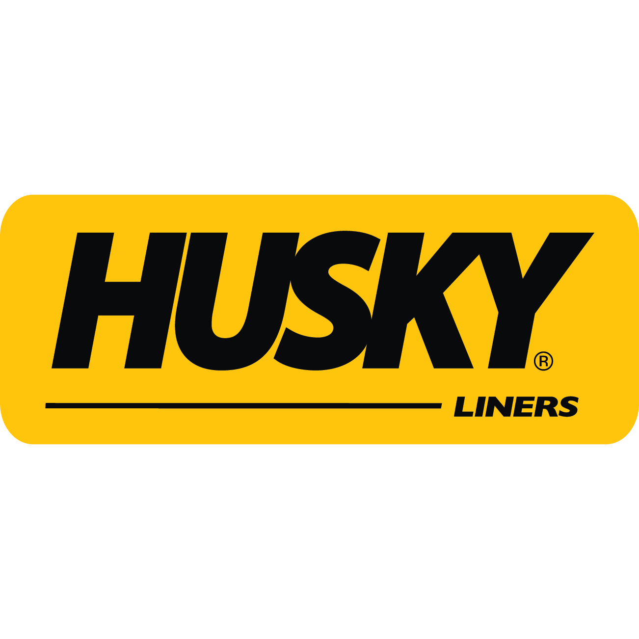 Husky Liners logo on a yellow background, representing quality floor liners for vehicles.
