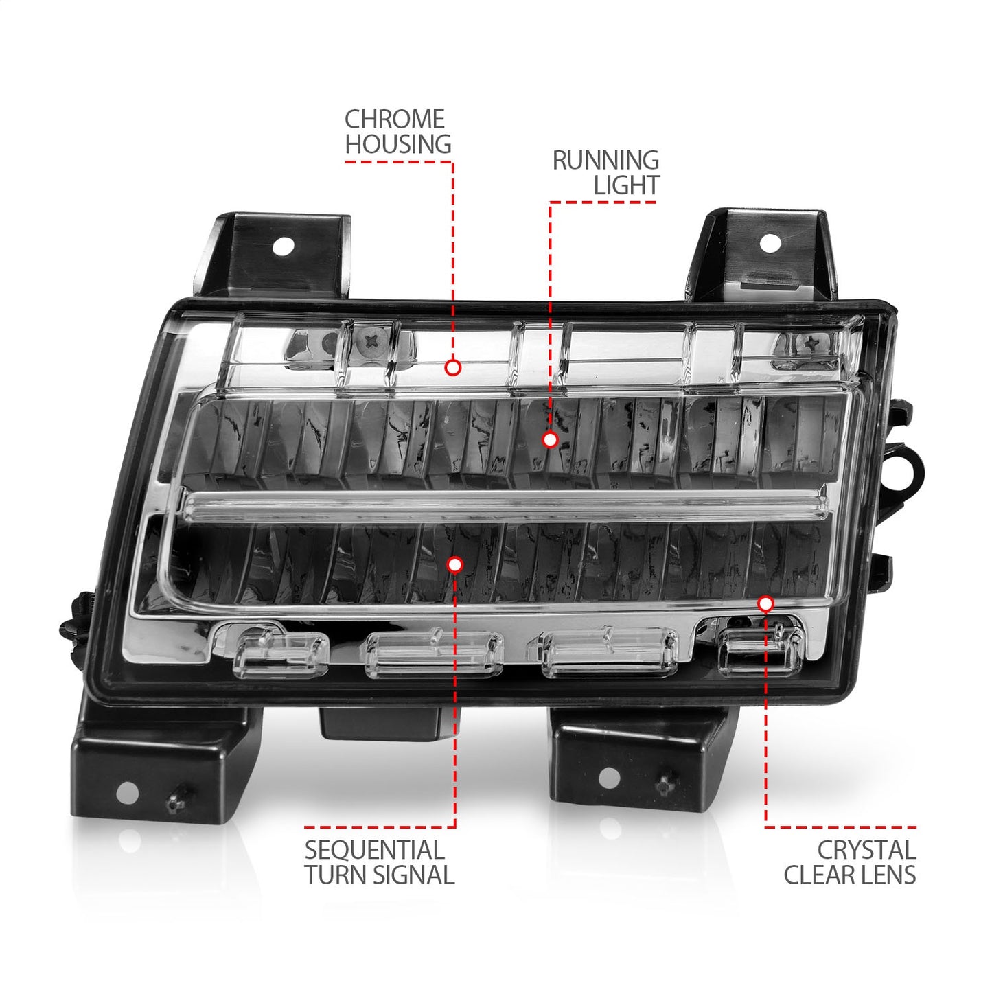 Anzo USA | Side Marker Light Assembly LED Clear Lens Chrome Housing w/Sequential Signal Pair | Fits Wrangler | 511086