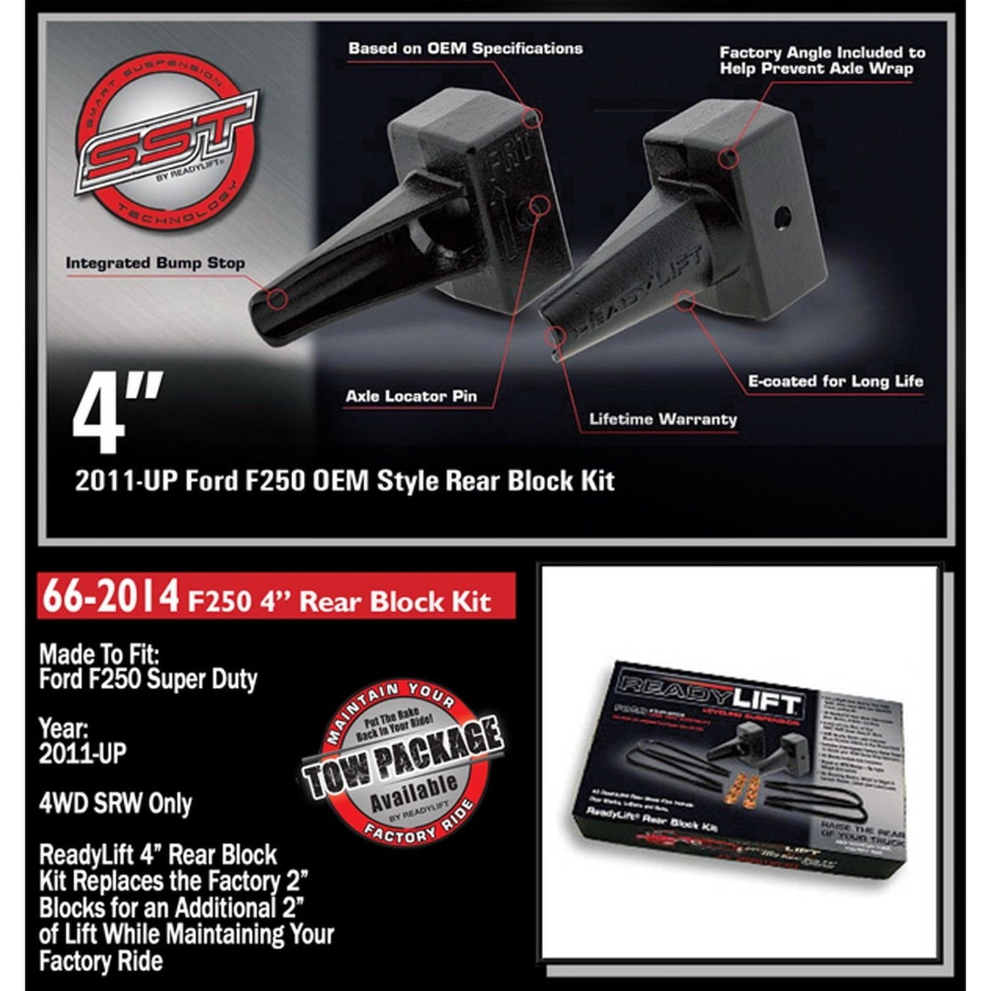 ReadyLIFT 4'' Flat Rear Block Kit with Carrier Bearing Spacer for 2 Piece Drive Shaft (F250/F350/F450) 66-2014