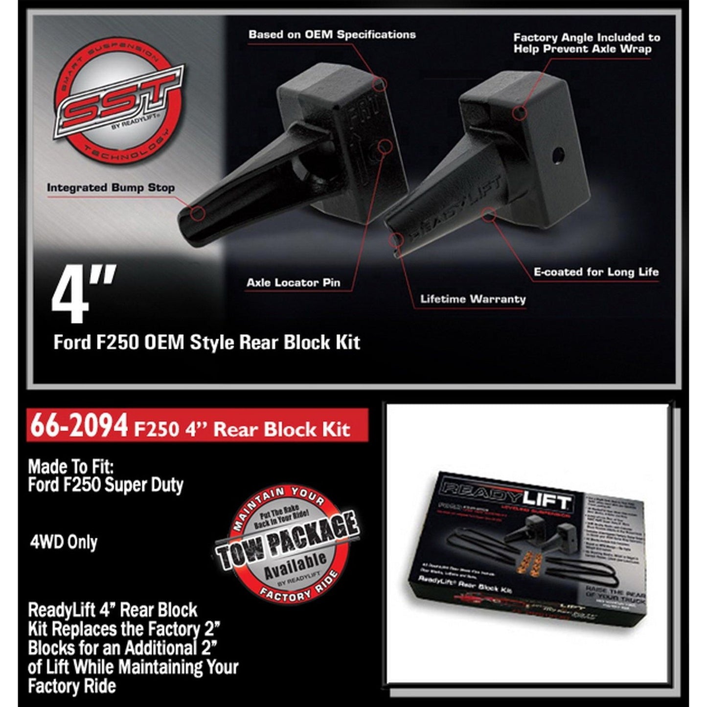 ReadyLIFT 4'' Tapered Rear Block Kit for 1 Piece Drive Shaft (F250/F350/F450) 66-2094