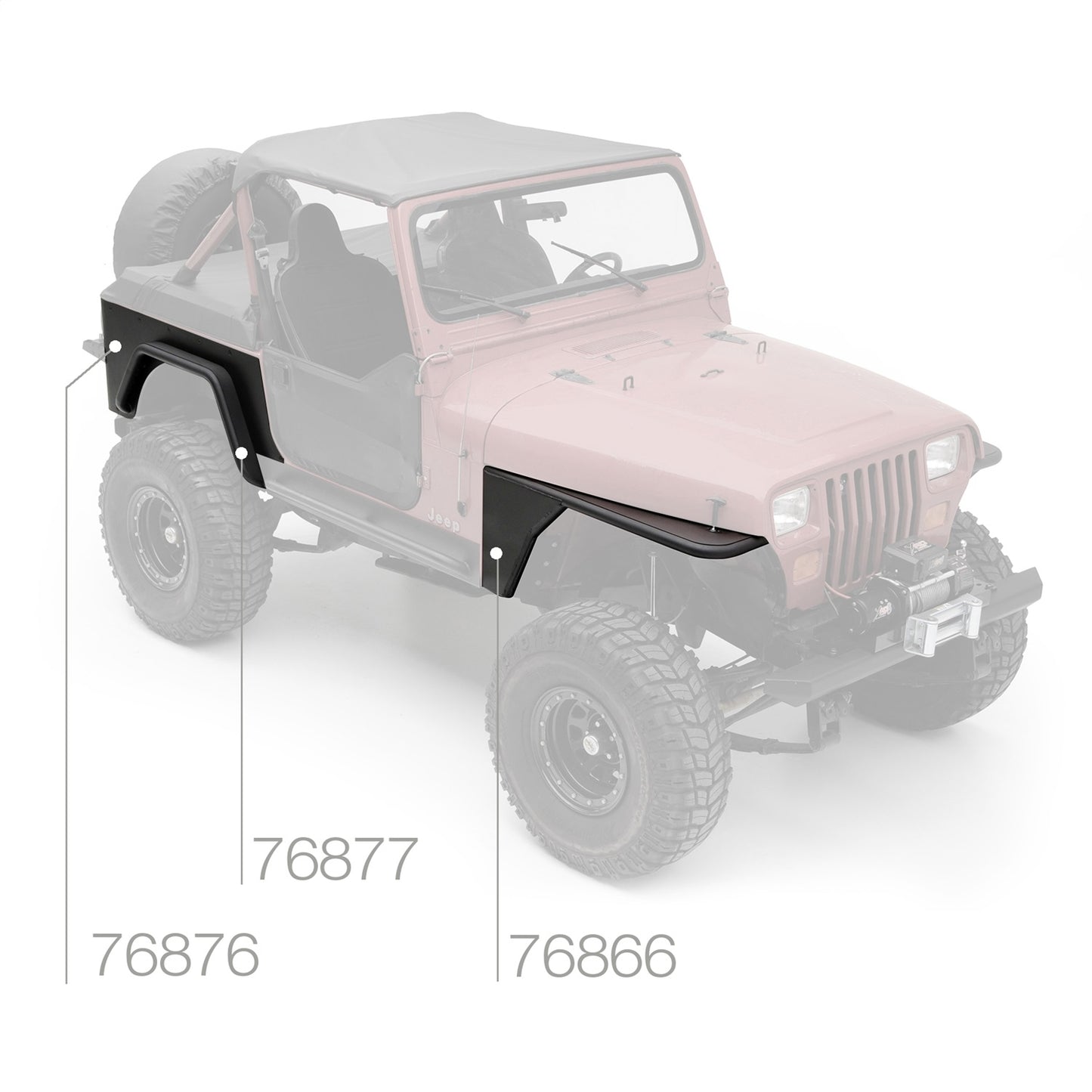 Smittybilt XRC Tube Fender Front Textured Black Powder Coat Relocates Factory Latch I 76866
