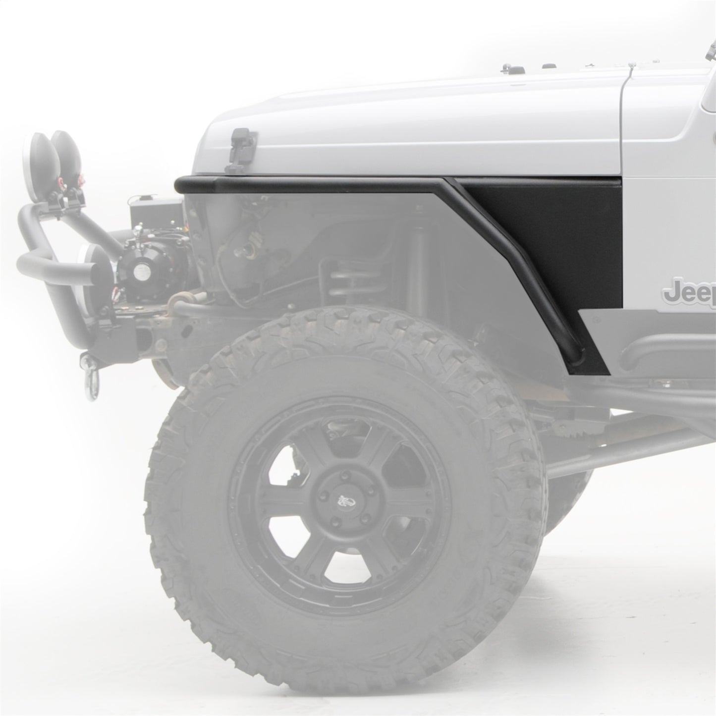 Smittybilt XRC Tube Fender Front w/3 in. Flare Textured Black Powder Coat Relocates Factory Latch I 76873