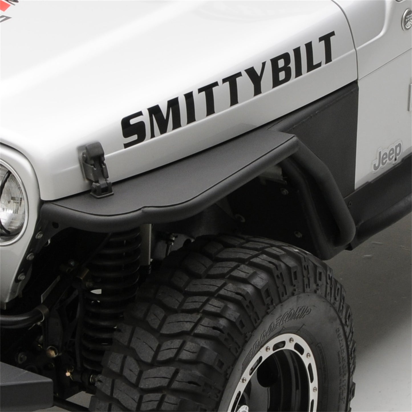 Smittybilt XRC Tube Fender Front w/3 in. Flare Textured Black Powder Coat Relocates Factory Latch I 76873