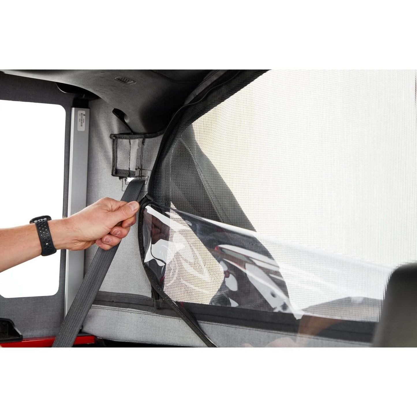 BESTOP | Jeep Wrangler Halftop Soft Top Conversion Kit For Jeep 2018-2023 Wrangler JL 4 Door Black Premium Twill Bestop | 80100-17 installation detail