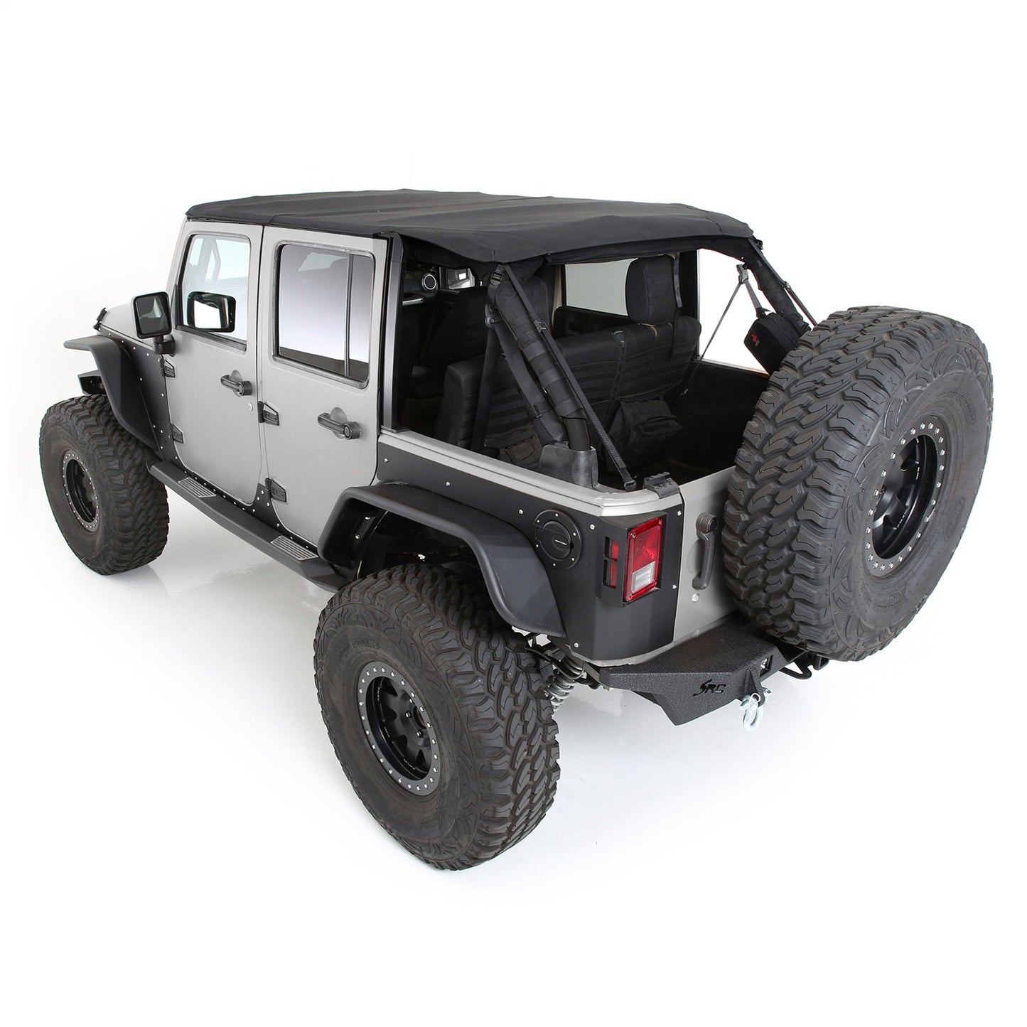 Smittybilt Bowless Combo Top w/Tinted Windows Marine Grade Durable Vinyl Coated Soft Top OEM Diamond Style Fabric 30ml DOT Tinted Glass Black I 9083235