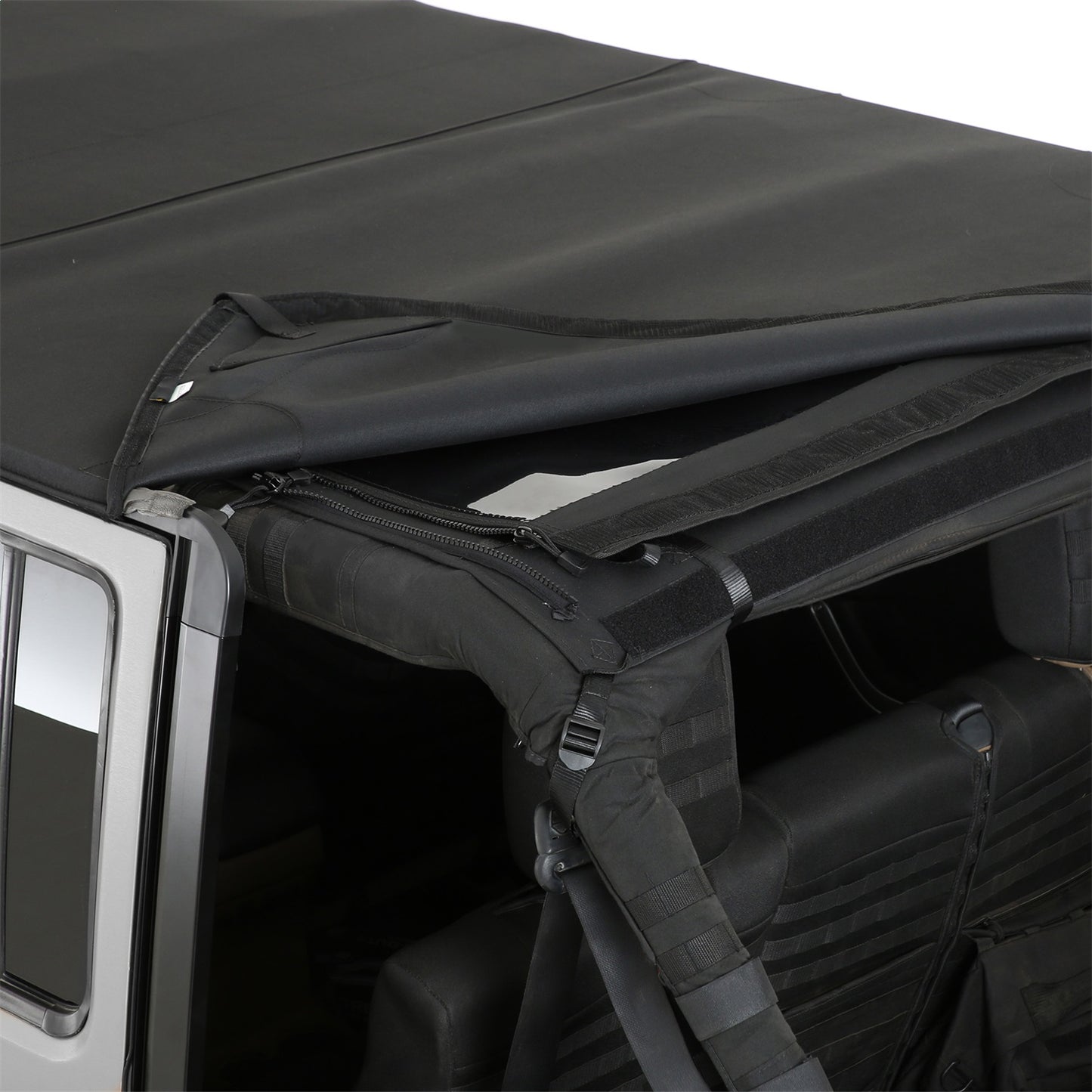 Smittybilt Bowless Combo Top w/Tinted Windows Marine Grade Durable Vinyl Coated Soft Top OEM Diamond Style Fabric 30ml DOT Tinted Glass Black I 9083235
