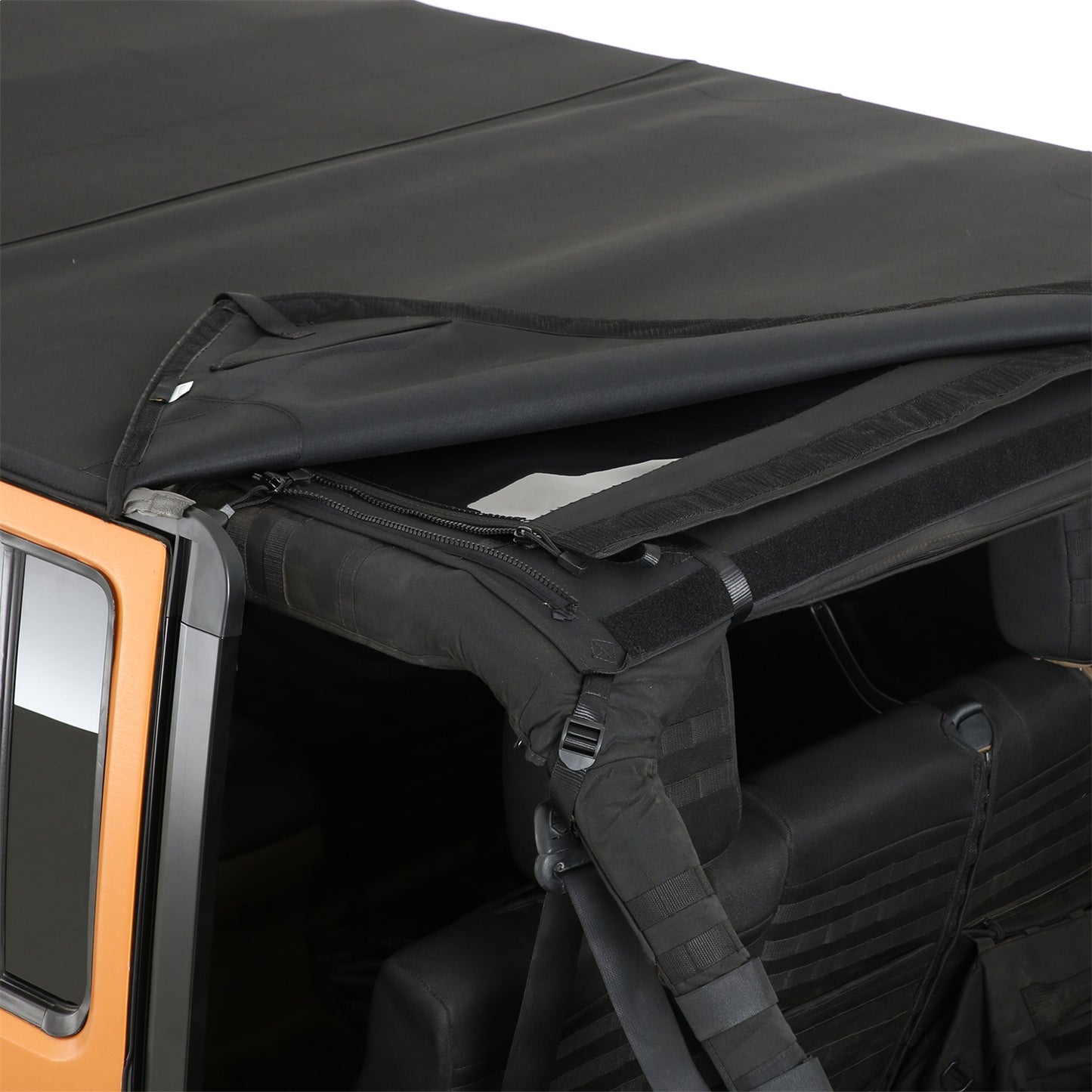 Smittybilt Bowless Combo Top w/Tinted Windows ProT3K Triple Layered Marine Grade Durable Vinyl Coated Soft Top OEM Diamond Style Fabric 30ml DOT Tinted Glass Black I 9087235