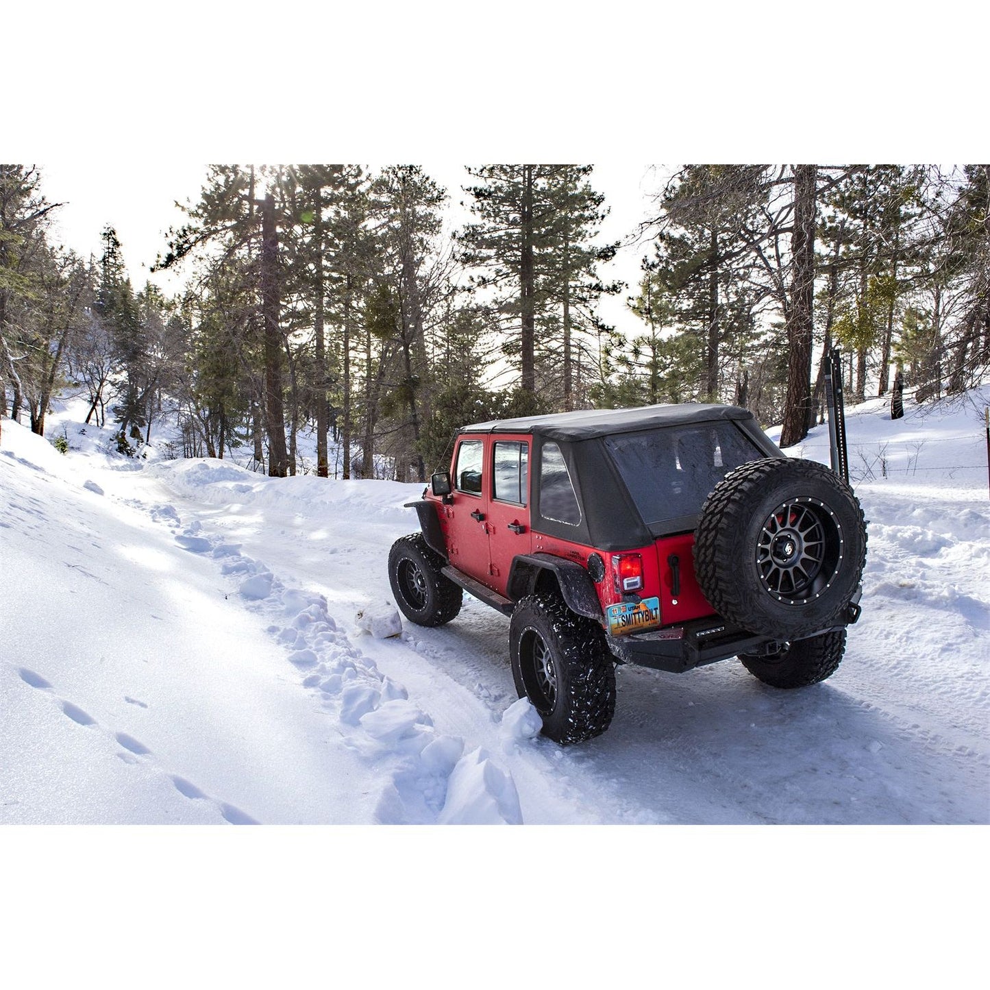 Smittybilt Bowless Combo Top w/Tinted Windows ProT3K Triple Layered Marine Grade Durable Vinyl Coated Soft Top OEM Diamond Style Fabric 30ml DOT Tinted Glass Black I 9087235