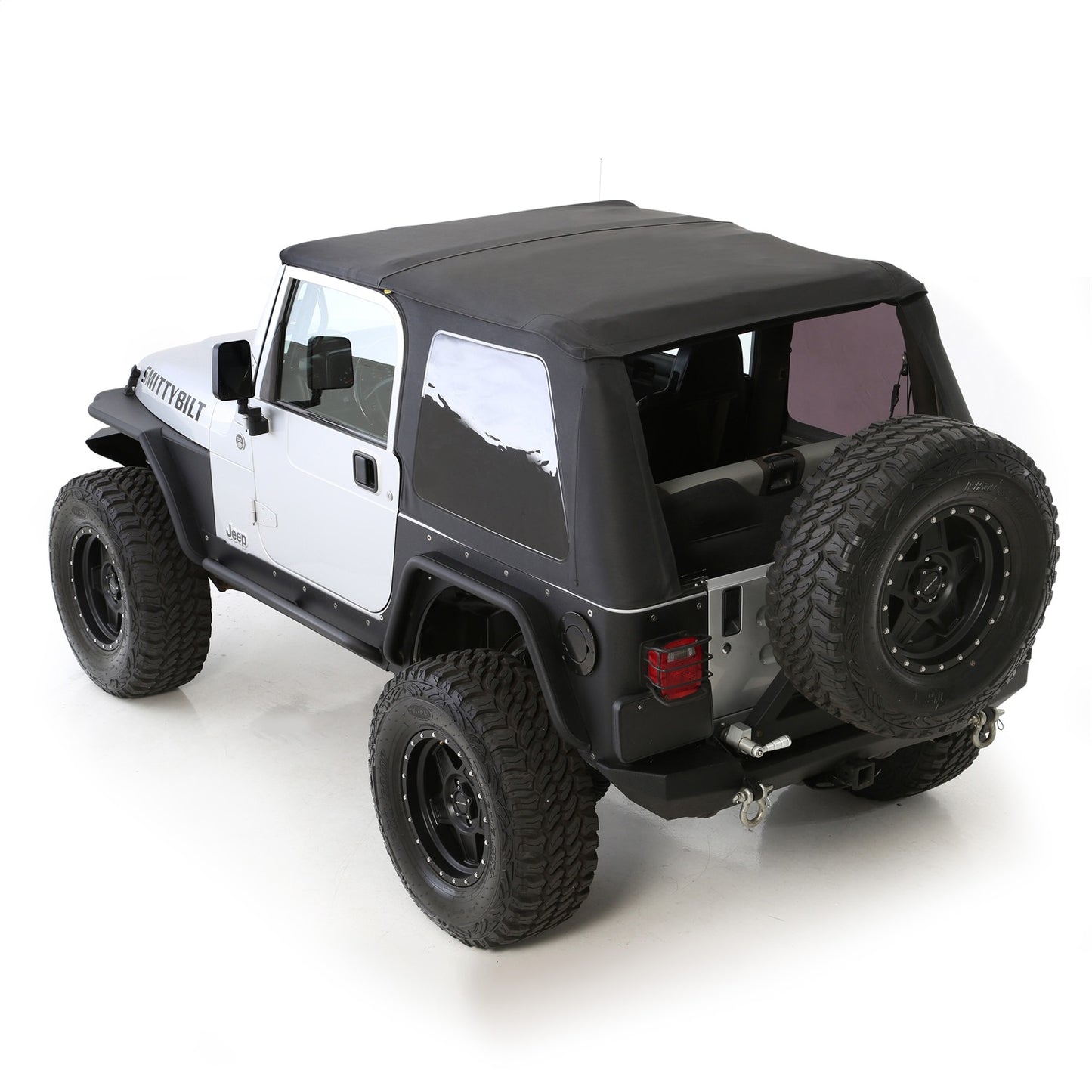 Smittybilt Bowless Combo Top w/Tinted Windows Marine Grade Durable Vinyl Coated Soft Top OEM Diamond Style Fabric 30ml DOT Tinted Glass Black I 9973235