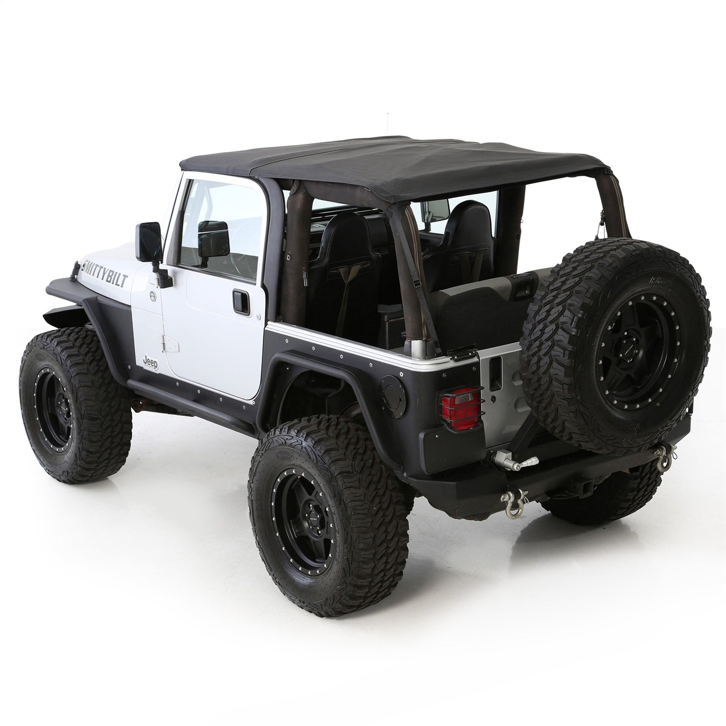 Smittybilt Bowless Combo Top w/Tinted Windows Marine Grade Durable Vinyl Coated Soft Top OEM Diamond Style Fabric 30ml DOT Tinted Glass Black I 9973235