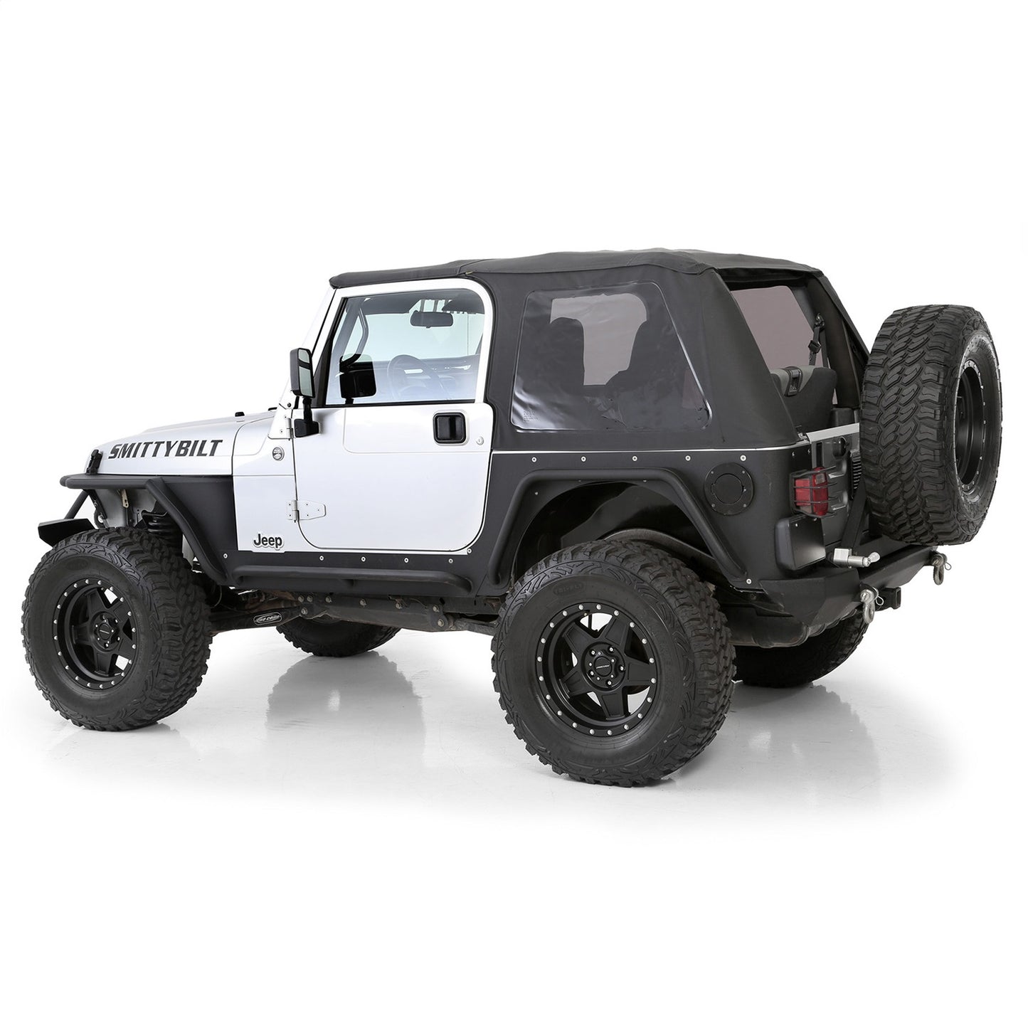 Smittybilt Bowless Combo Top w/Tinted Windows Marine Grade Durable Vinyl Coated Soft Top OEM Diamond Style Fabric 30ml DOT Tinted Glass Black I 9973235