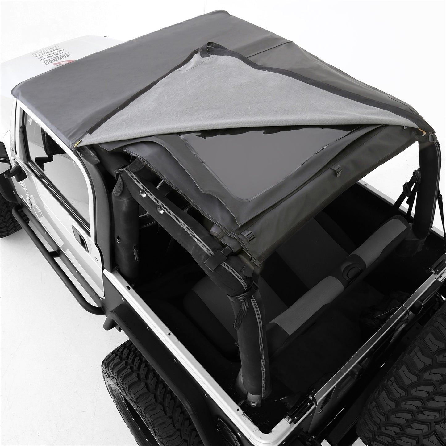 Smittybilt Bowless Combo Top w/Tinted Windows Marine Grade Durable Vinyl Coated Soft Top OEM Diamond Style Fabric 30ml DOT Tinted Glass Black I 9973235