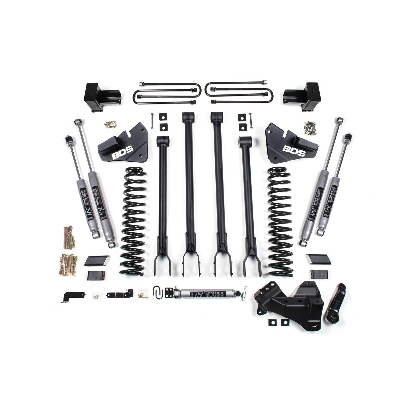 BDS Suspension | 4 Inch Lift Kit 4-Link Conversion Ford F250 / F350 Super Duty 17-19 4WD Gas 5 Inch Block with 3 Leaf Main NX2 Nitro Shocks | BDS1540H