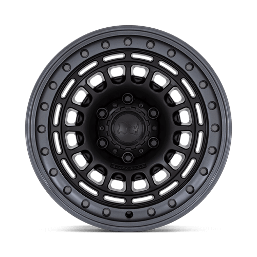 Black Rhino BR014 SAHARA Matte Black W/ Gunmetal Lip wheel design with multi-window outer face.