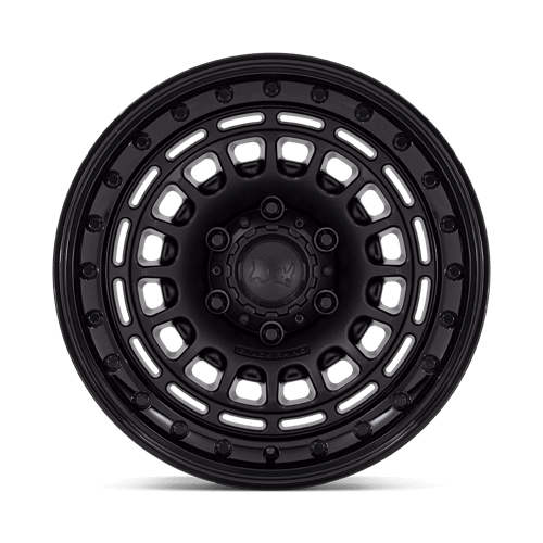 Black Rhino BR014 SAHARA Matte Black W/ Gloss Black Lip wheel showcasing a bottle-cap-style design and multi-window face.