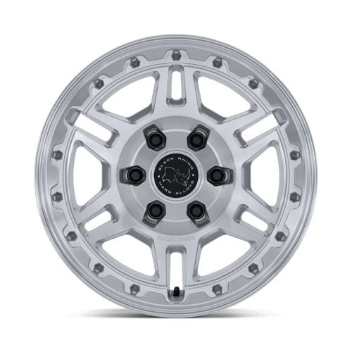 Black Rhino BR039 VANGUARD Gloss Silver W/ Machined Face wheel showcasing a bold 6-spoke design.
