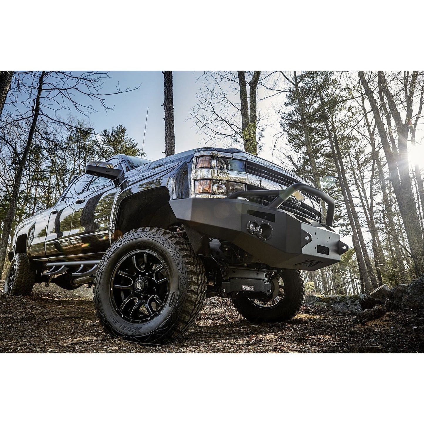 Fab Fours Premium Heavy Duty Winch Front Bumper 2 Stage Black Powder Coated w/Pre-Runner Grill Guard Incl. 1in. D-Ring Mts./Light Cut-Outs w/Hella 90mm Fog Lamps/60mm Turn Signals l CH05-A1352-1
