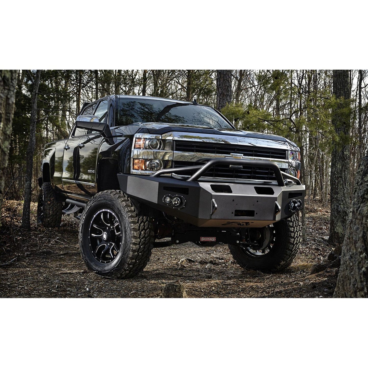 Fab Fours Premium Heavy Duty Winch Front Bumper 2 Stage Black Powder Coated w/Pre-Runner Grill Guard Incl. 1in. D-Ring Mts./Light Cut-Outs w/Hella 90mm Fog Lamps/60mm Turn Signals l CH05-A1352-1