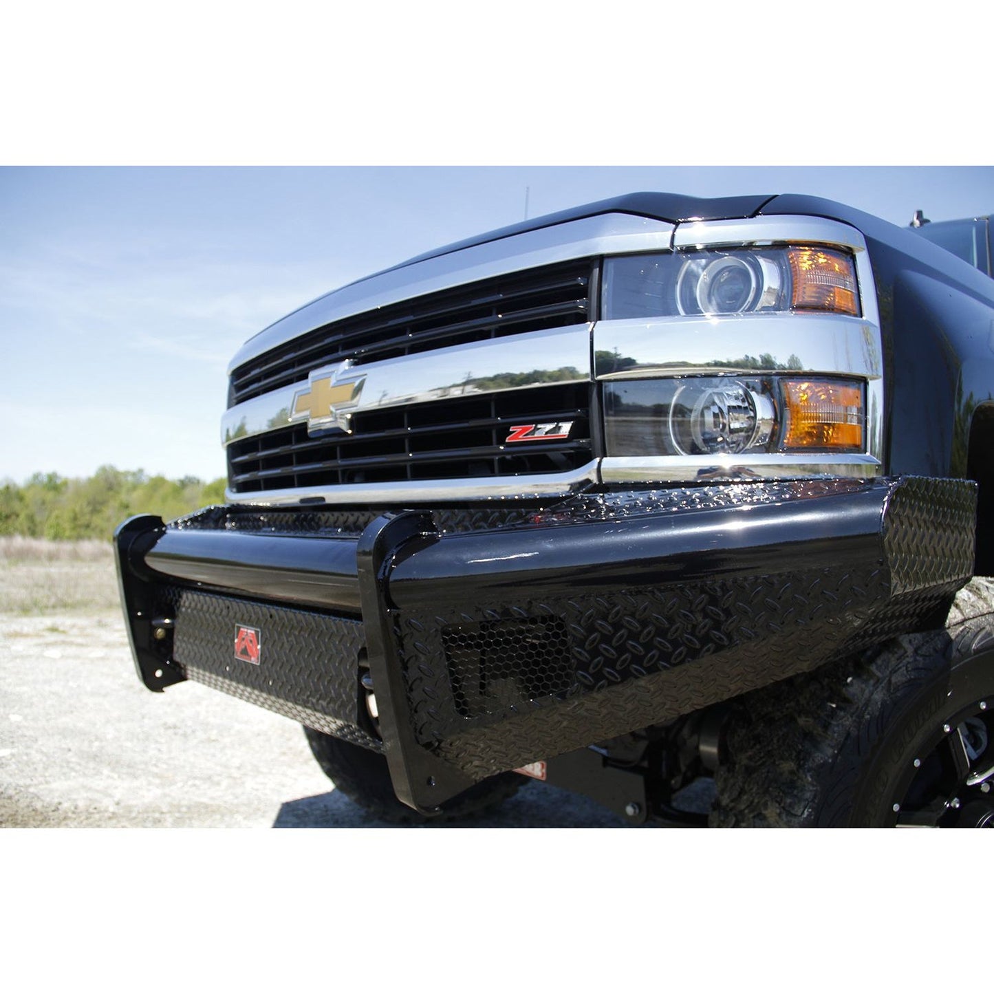 Fab Fours Black Steel Front Ranch Bumper 2 Stage Black Powder Coated w/o Full Grill Guard Incl. Light Cut-Outs l CH11-S2761-1