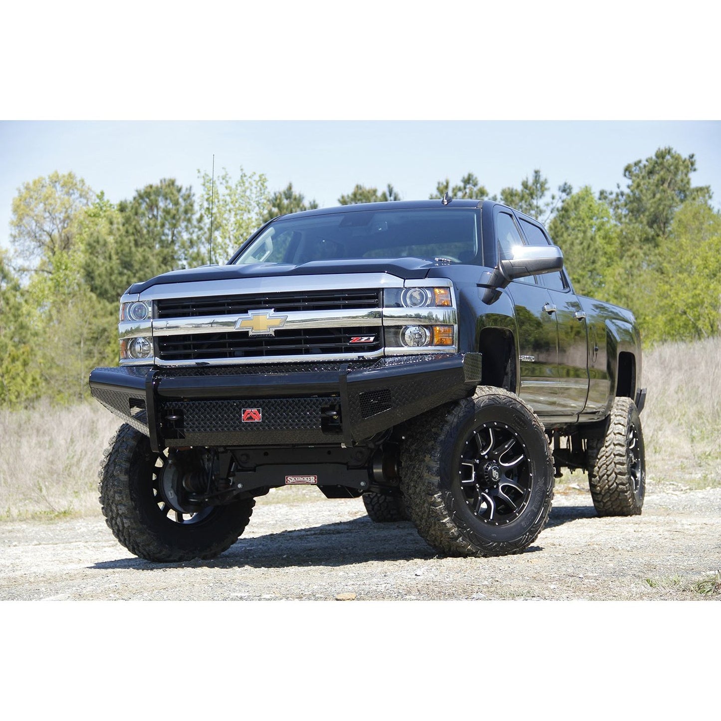 Fab Fours Black Steel Front Ranch Bumper 2 Stage Black Powder Coated w/o Full Grill Guard Incl. Light Cut-Outs l CH11-S2761-1