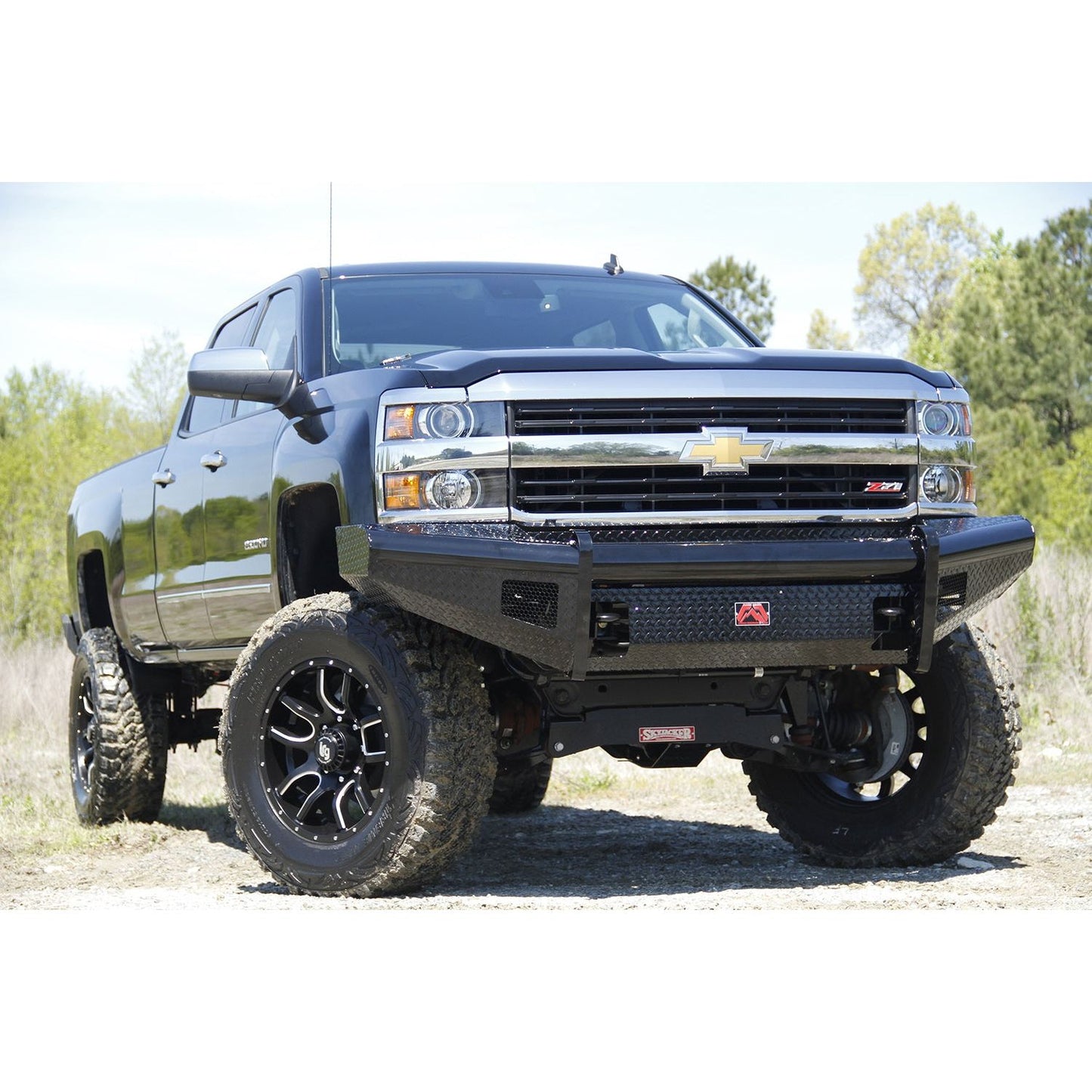 Fab Fours Black Steel Front Ranch Bumper 2 Stage Black Powder Coated w/o Full Grill Guard Incl. Light Cut-Outs l CH11-S2761-1