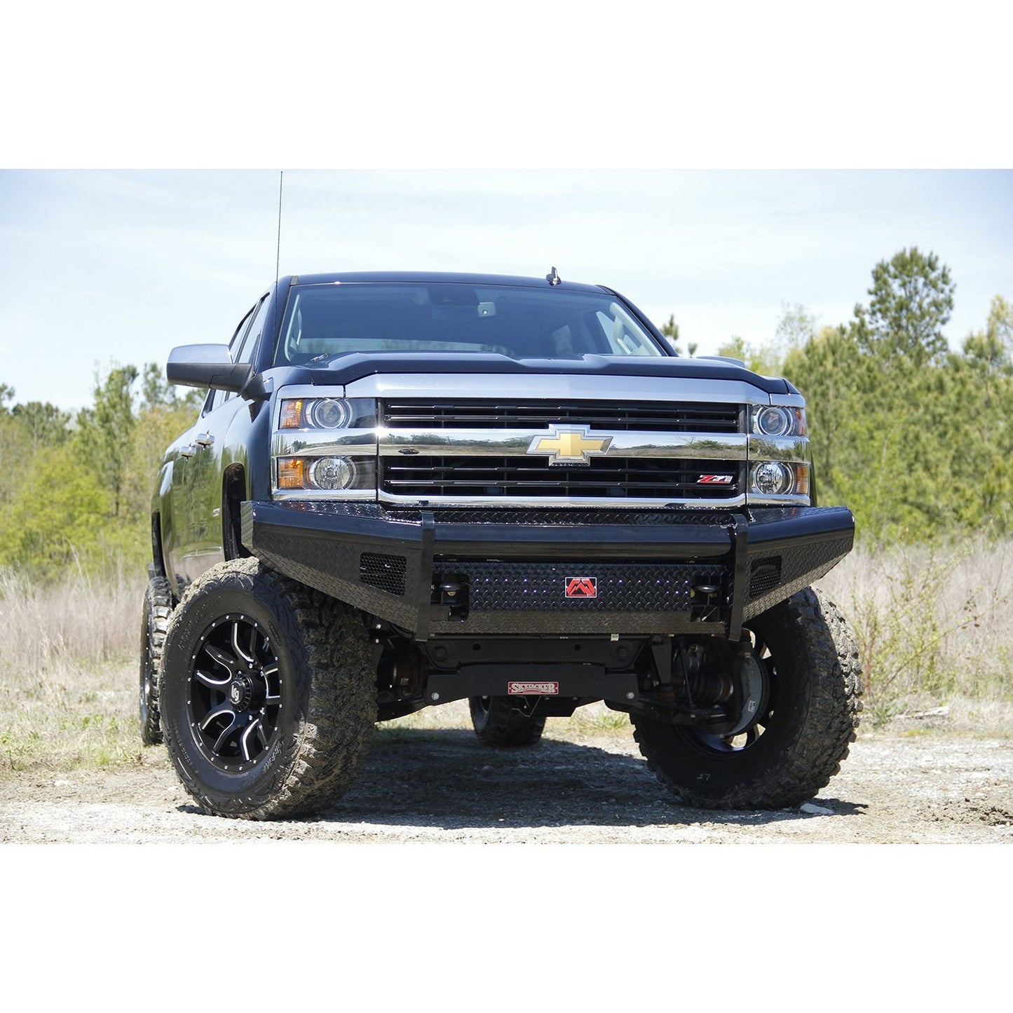 Fab Fours Black Steel Front Ranch Bumper 2 Stage Black Powder Coated w/o Full Grill Guard Incl. Light Cut-Outs l CH11-S2761-1