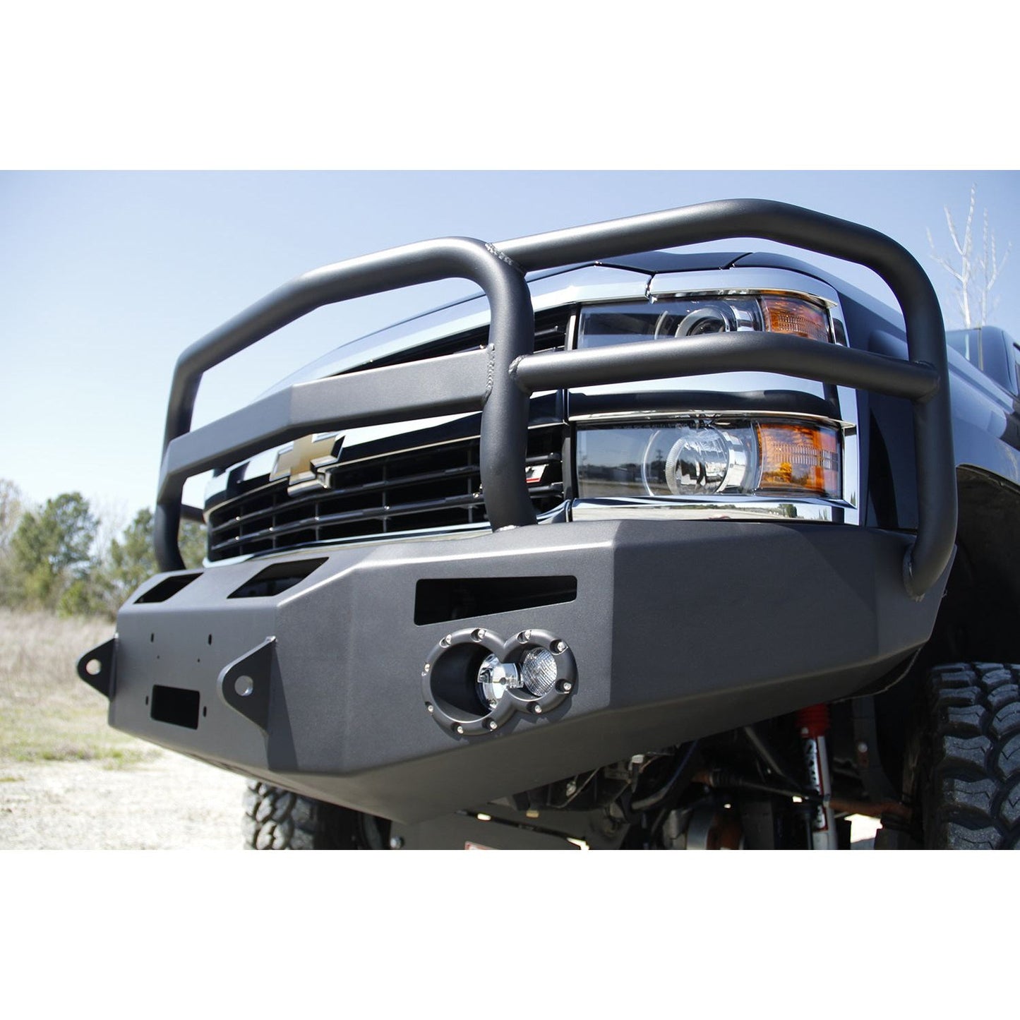 Fab Fours Premium Heavy Duty Winch Front Bumper 2 Stage Black Powder Coated w/Full Grill Guard Incl. Fog And Turn Lights Air Ducts D-Ring Mounts l CH14-A3050-1