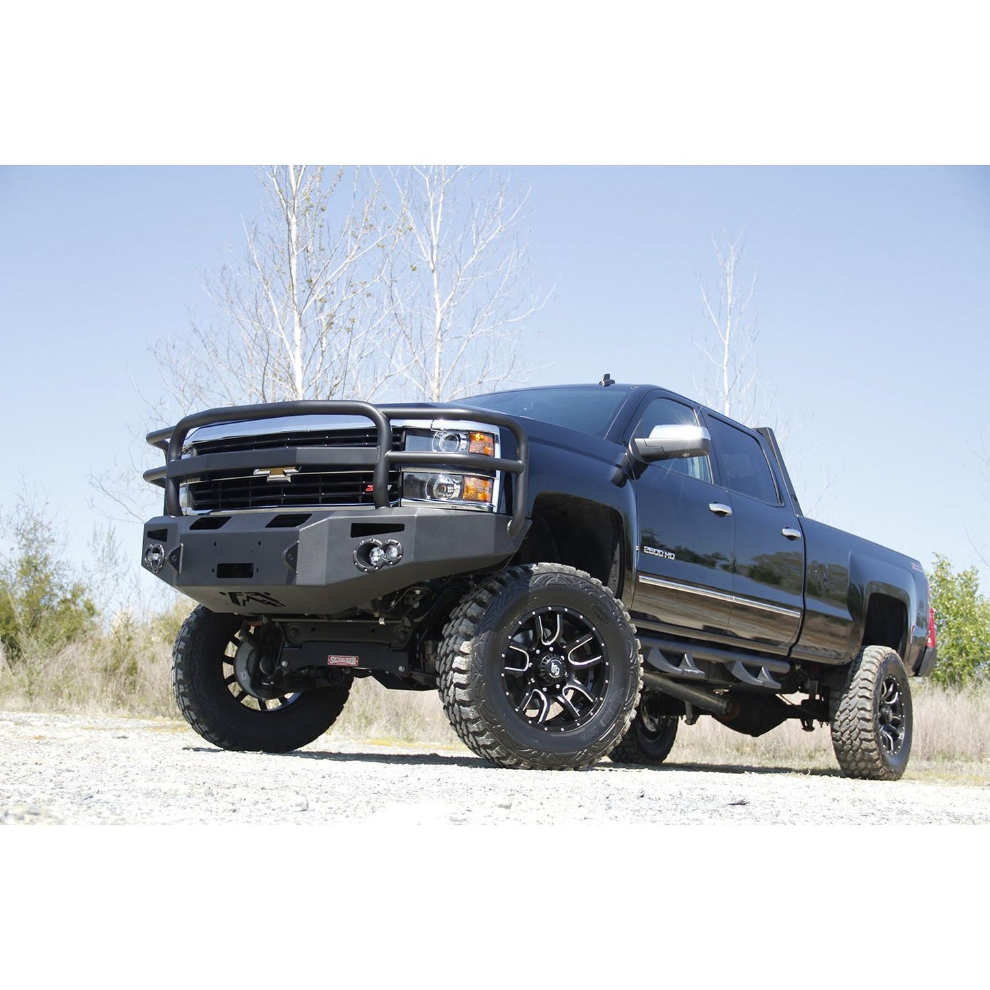 Fab Fours Premium Heavy Duty Winch Front Bumper 2 Stage Black Powder Coated w/Full Grill Guard Incl. Fog And Turn Lights Air Ducts D-Ring Mounts l CH14-A3050-1
