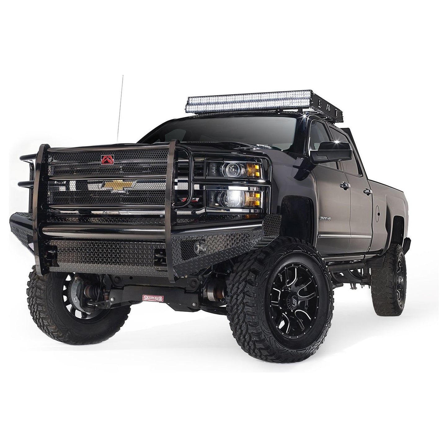 Fab Fours Black Steel Front Ranch Bumper 2 Stage Black Powder Coated w/Full Grill Guard And Tow Hooks l CH14-S3060-1