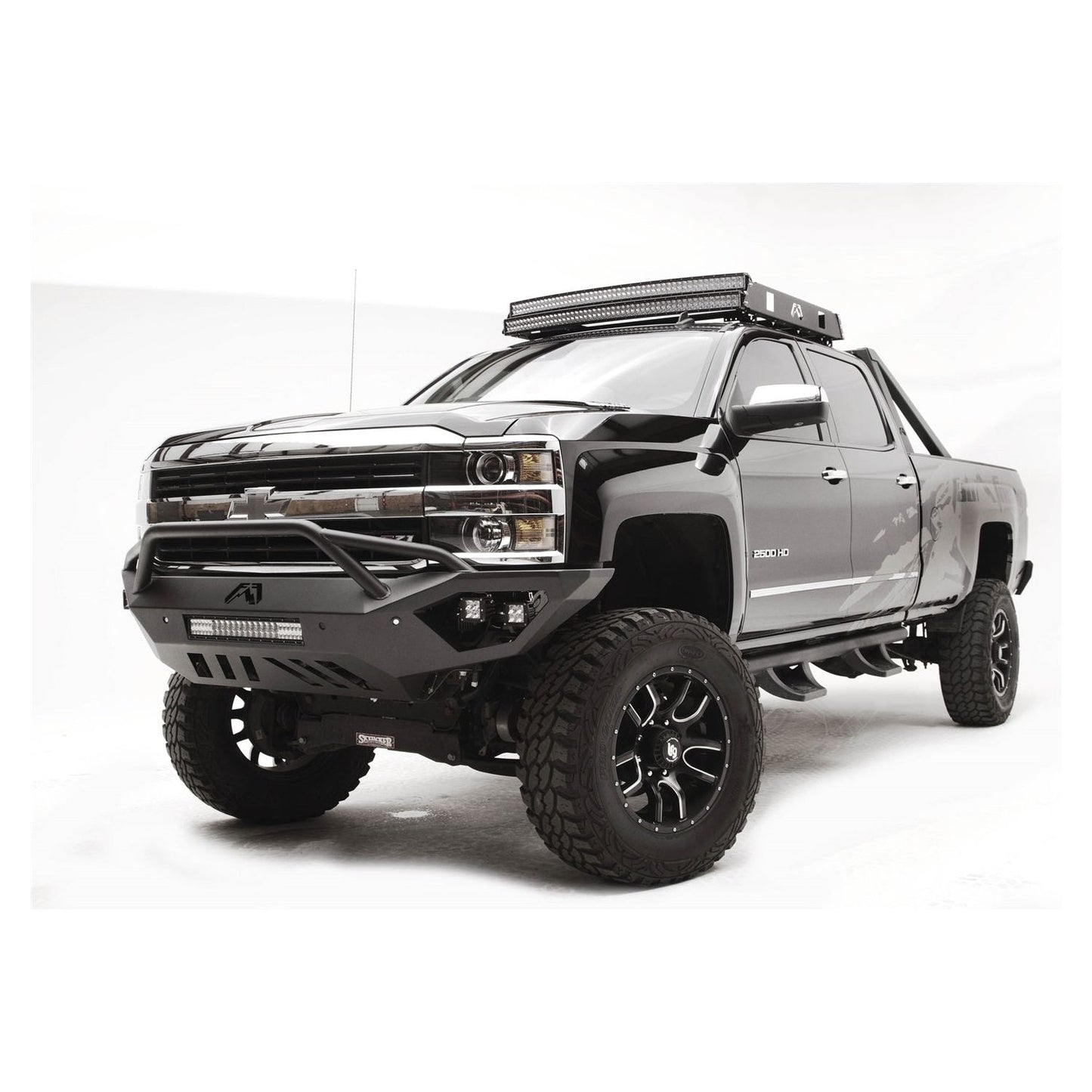 Fab Fours Vengeance Front Bumper 2 Stage Black Powder Coated Sensor Bumper Pre-Runner Guard l CH15-V3052-1