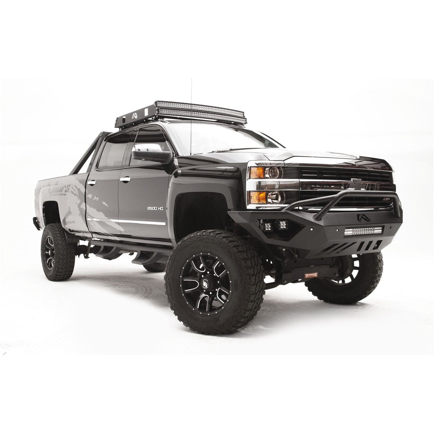 Fab Fours Vengeance Front Bumper 2 Stage Black Powder Coated Sensor Bumper Pre-Runner Guard l CH15-V3052-1