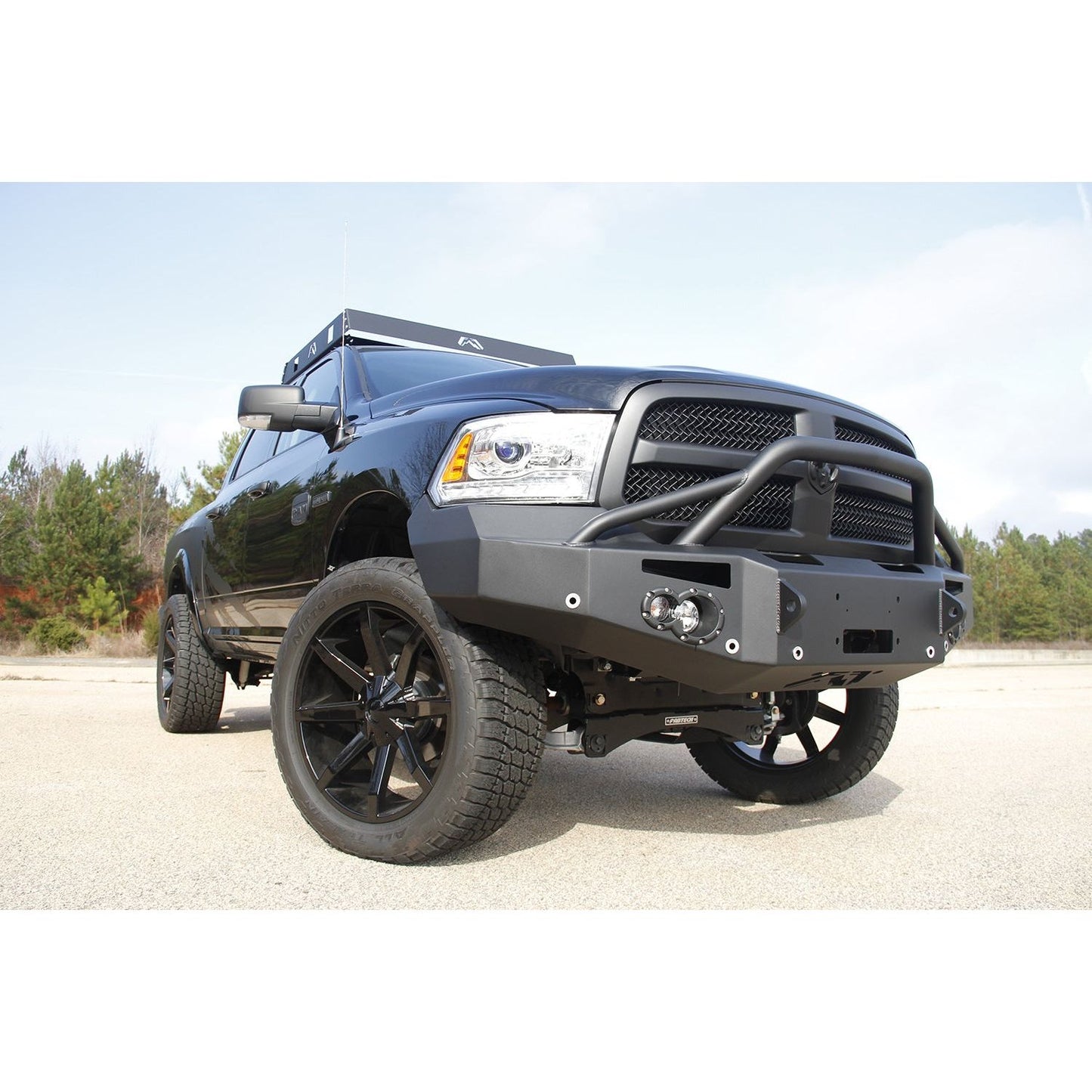 Fab Fours Premium Winch Front Bumper 2 Stage Black Powder Coated w/Pre-Runner Grill Guard w/Sensors l DR13-F2952-1