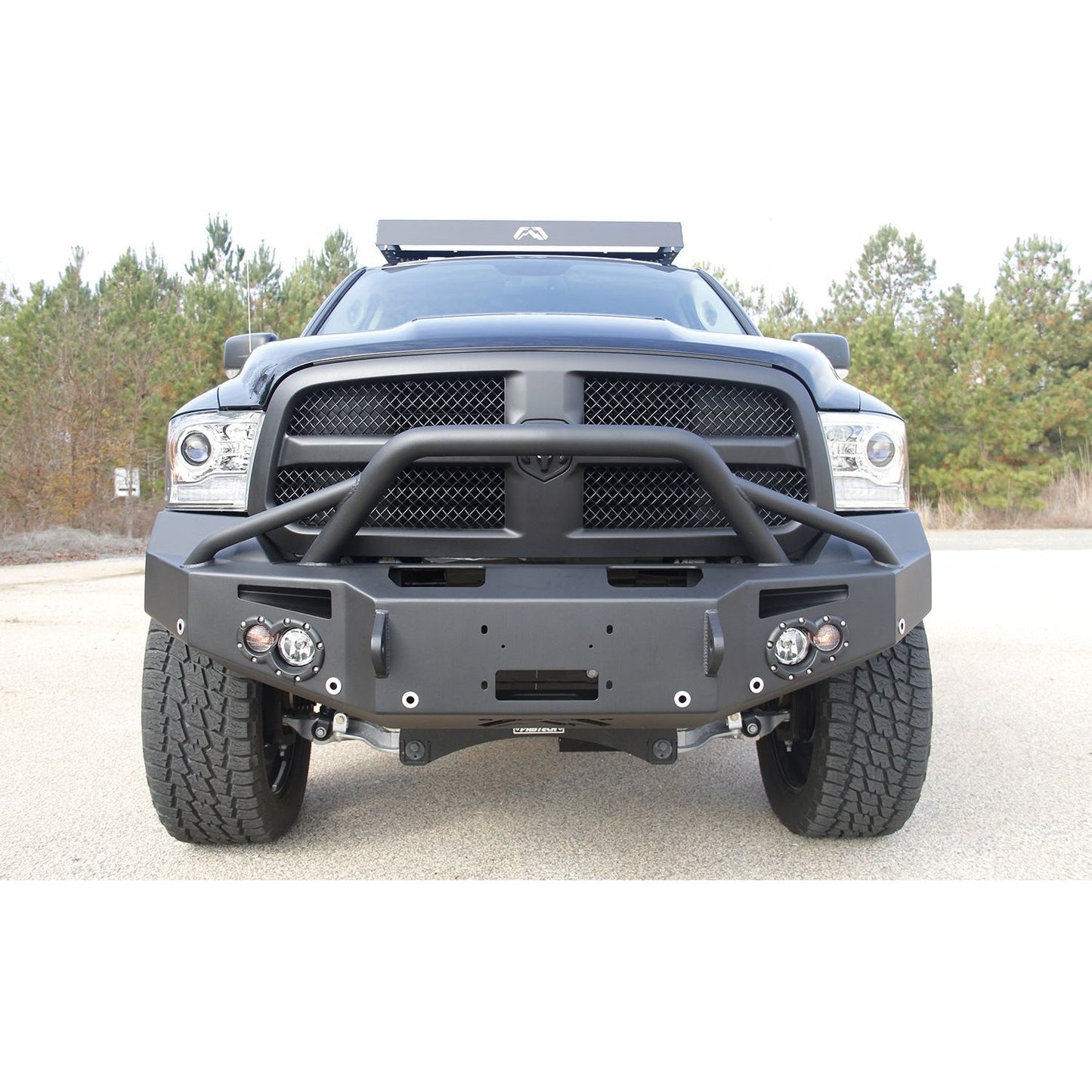 Fab Fours Premium Winch Front Bumper 2 Stage Black Powder Coated w/Pre-Runner Grill Guard w/Sensors l DR13-F2952-1