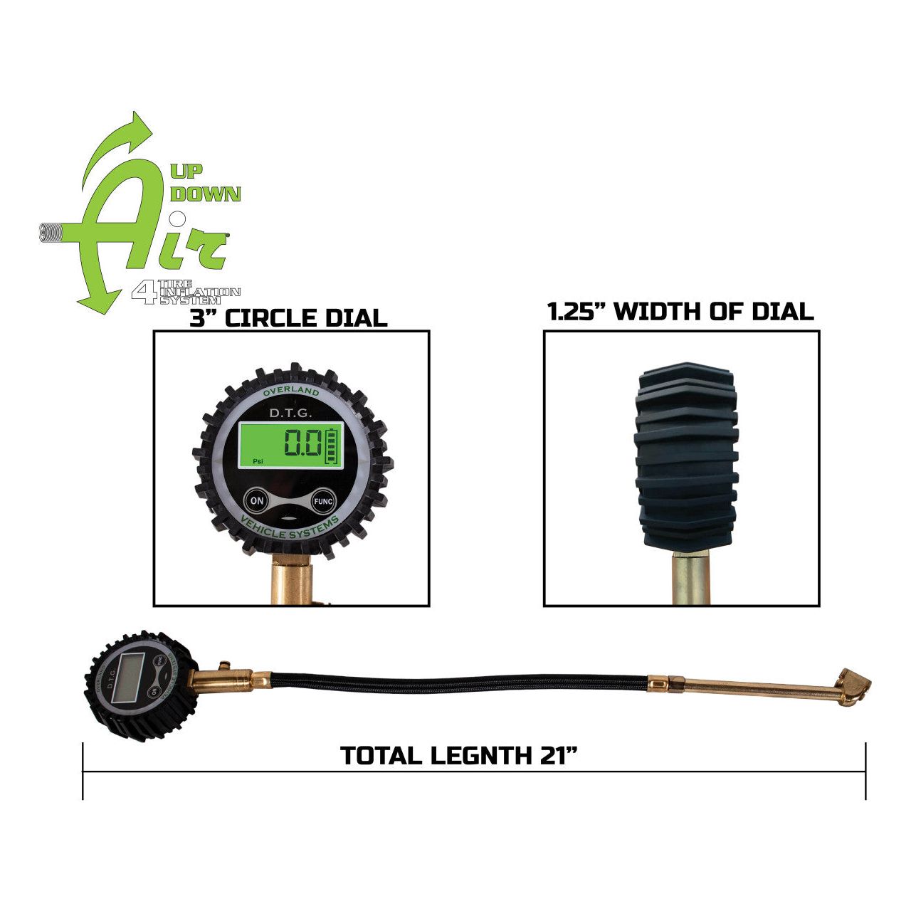 Overland Vehicle Systems Digital Tire Gauge With Valve Kit & Storage Bag 12010001
